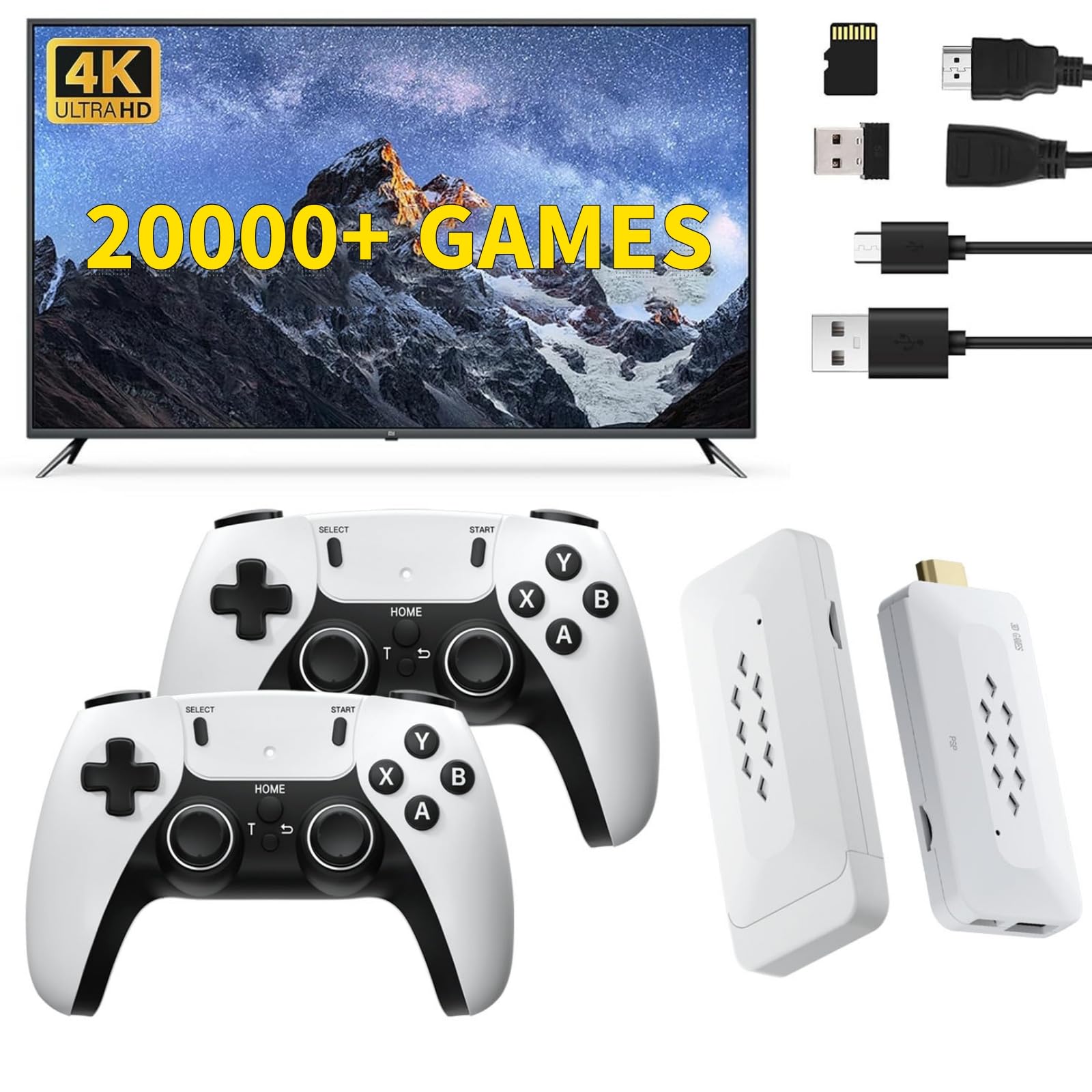 Retro Game Console,Wireless Nostalgia Game Stick with 4K 1080P High Definition HDMI Output,52 Classic Emulators,Built in 20000+ Games，Plug and Play Video Game Stick (M22-64G)