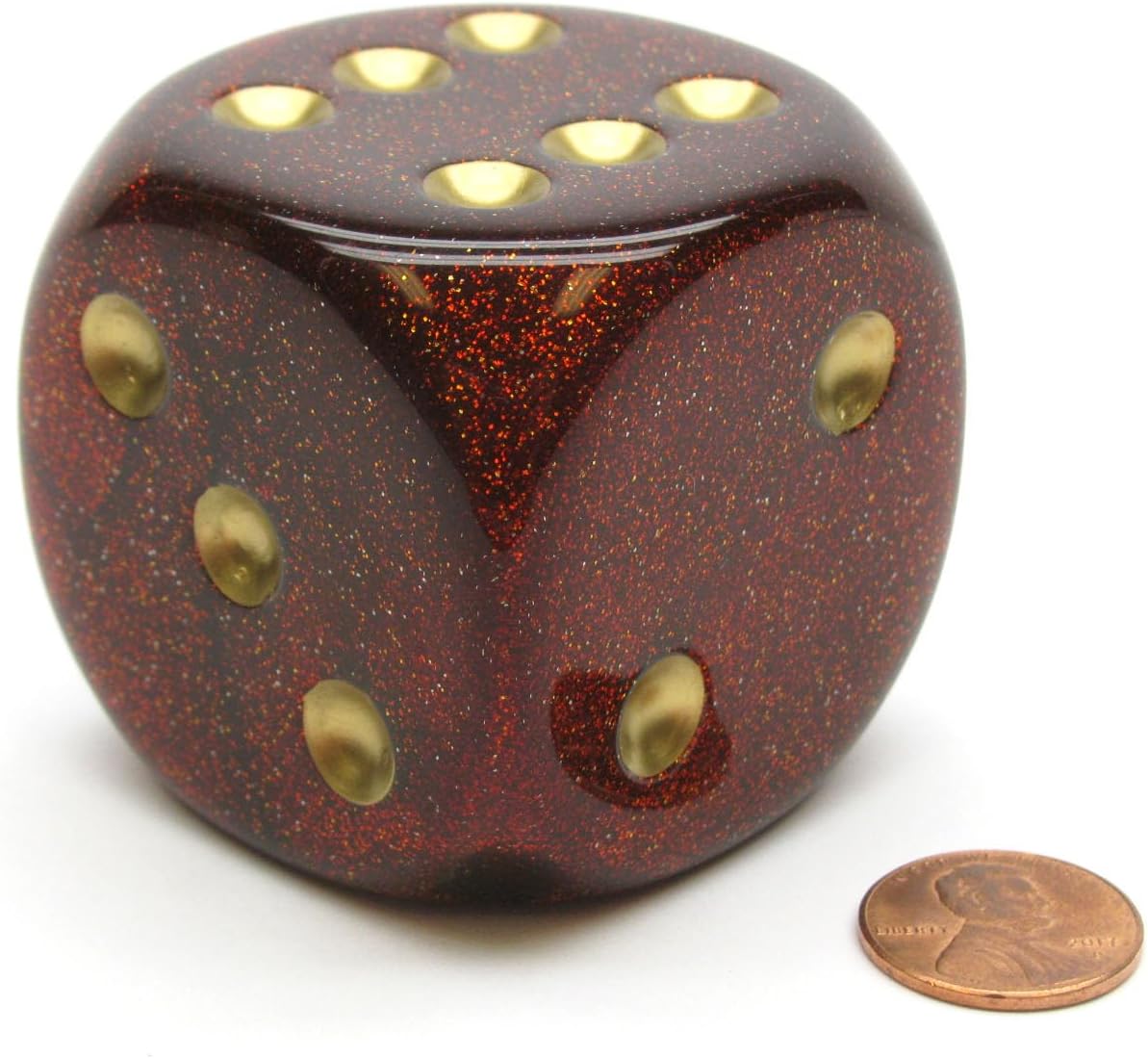 Ruby Glitter Die with Gold Pips D6 50mm (1.97in) Pack of 1 Chessex