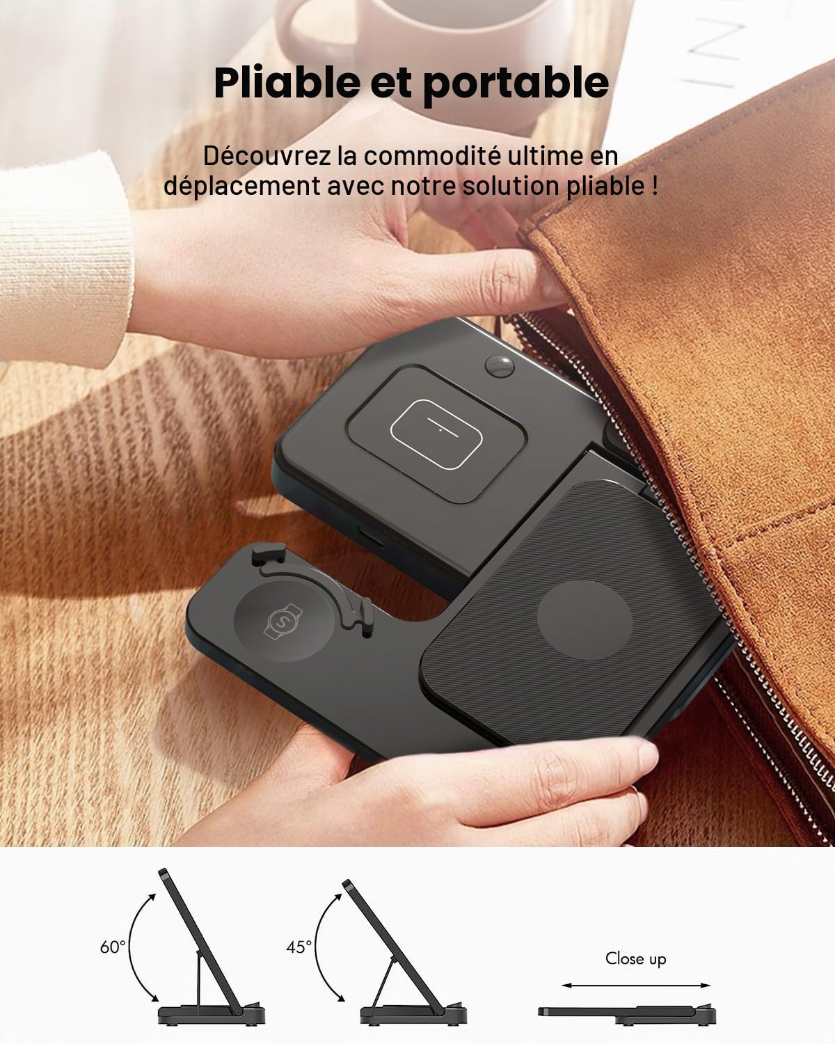 GEEKERA Chargeur Induction Pliable pour Samsung, 3 en 1 Station de Charge pour Samsung S25/S24/S23/S22/ZFlip/Fold, Chargeur sans fil pour Galaxy Watch 8/7/6/5/4, Wireless Charger pour Galaxy Buds-Noir
