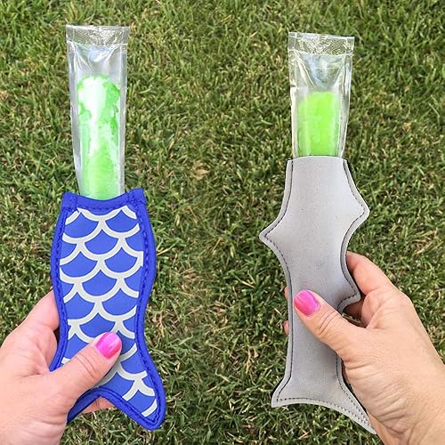 Miniatura 5 de Bolsas con soporte para paletas de sirenas y tiburones, fundas reutilizables para paletas congeladoras, 10 unidades