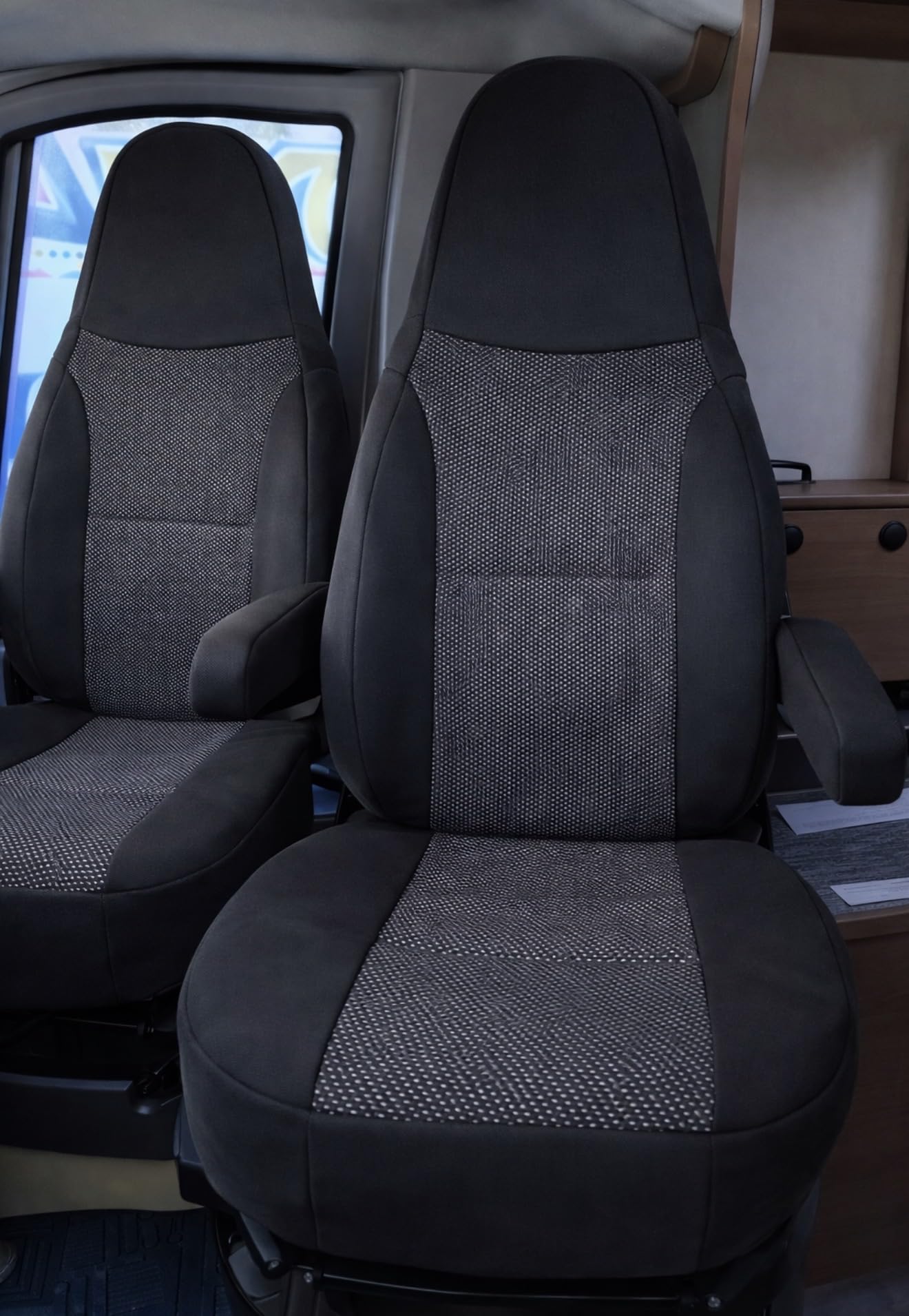 Generisch Fundas de asiento para autocaravana, piloto, asiento del conductor y del copiloto, 2 plazas, tejidos de alta calidad, lavables, juego 1+1 (negro)