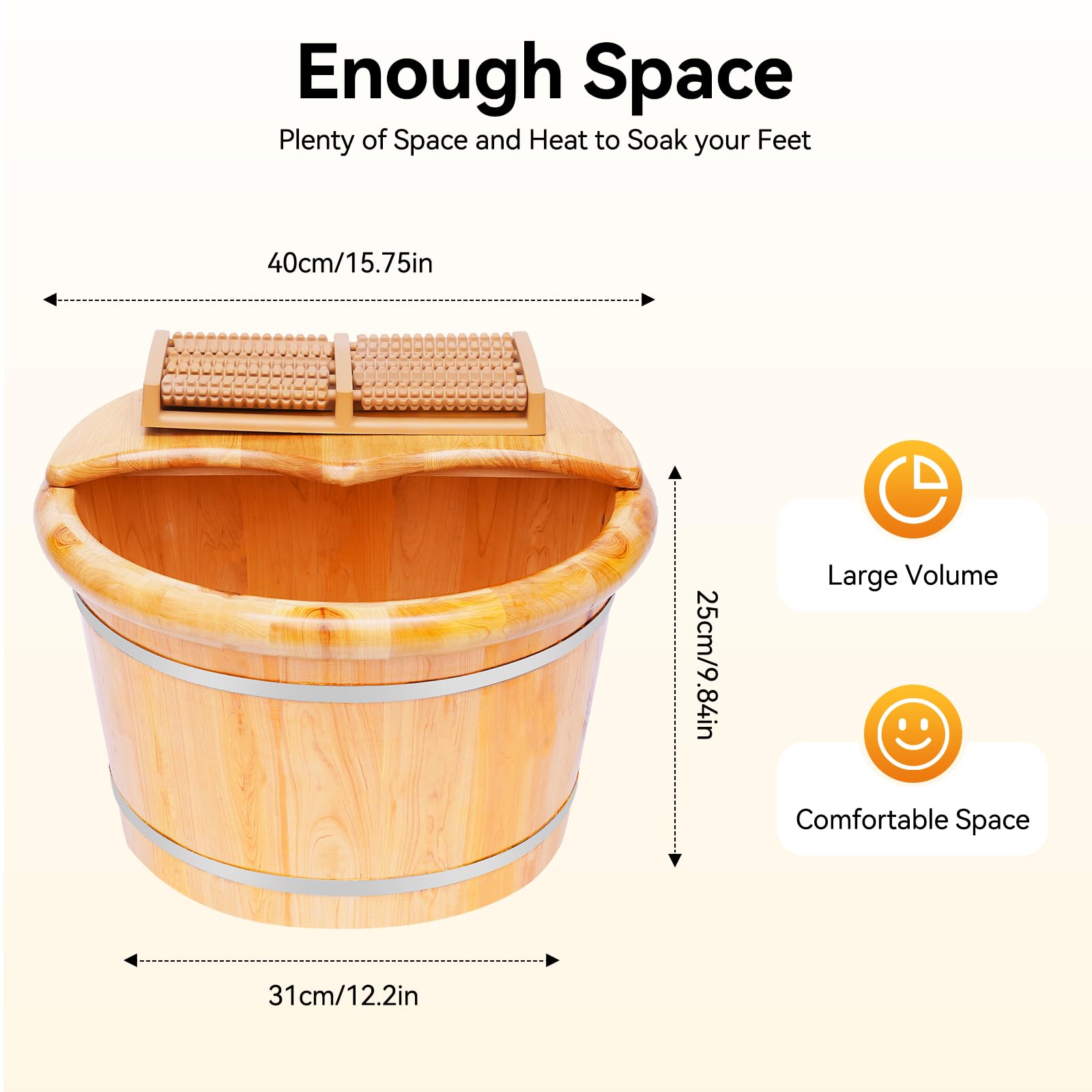 Wooden Foot Basin,Cedar Wood Foot Tub with Lid and Massage Roller,Wooden Bucket Foot Bath for Soaking Feet Spa Foot Care