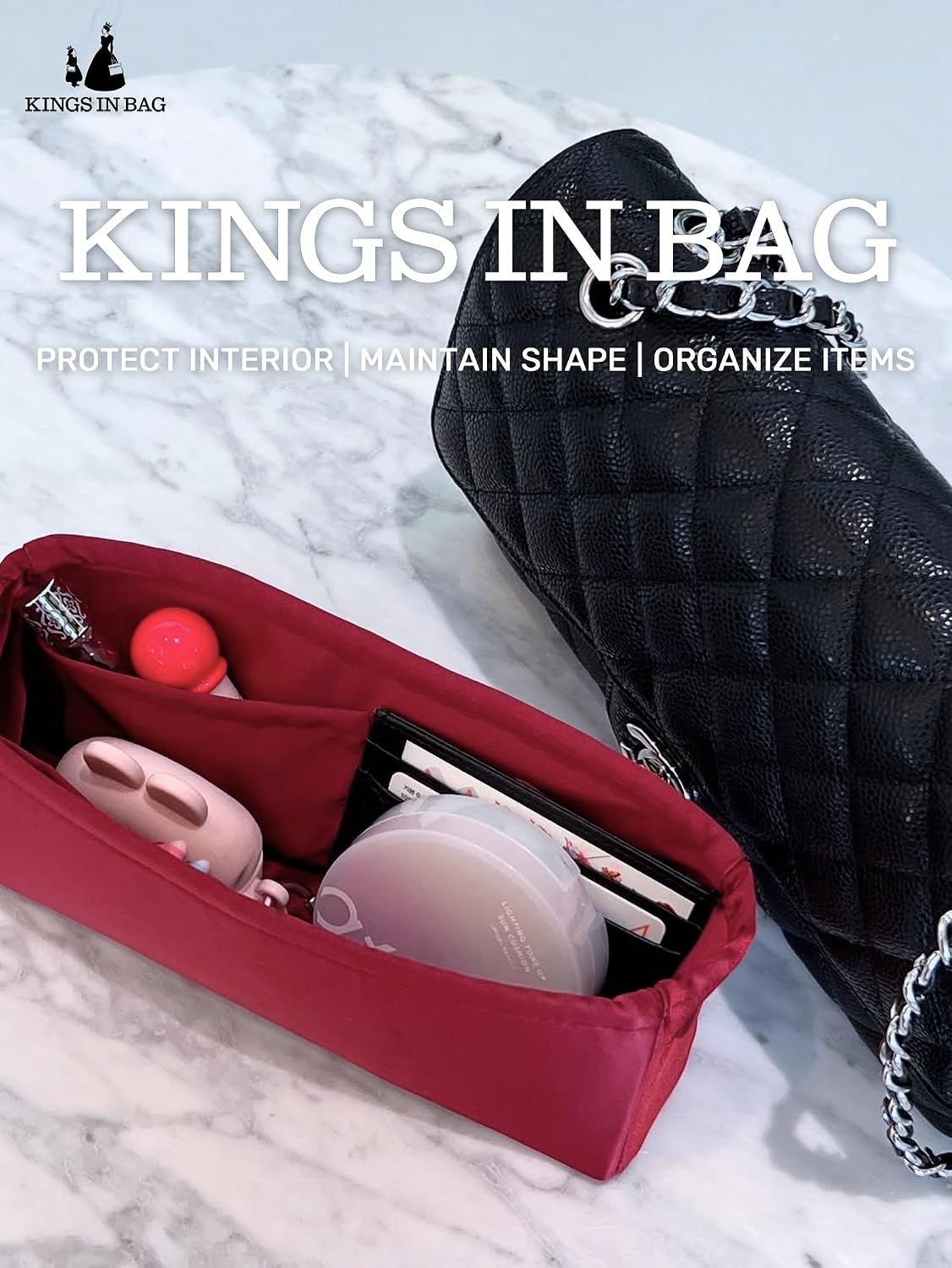Purse Organizer Insert, Silky-Soft Lightweight Design, Multi-Pocket, Keeps Bag Organized & Protects Interior, Fits Chanel Classic Flap Medium, Ideal for Travel & Daily Use(Rouge Grenat, CF Medium 25)