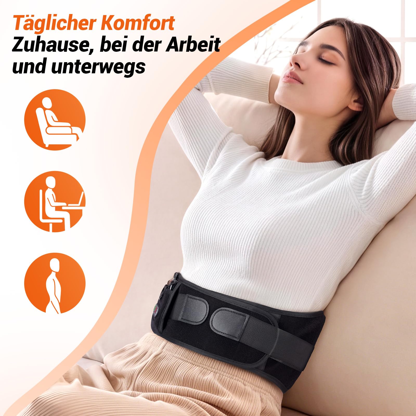 Comfytemp Infrarot Wärmegürtel kabellos 3D Rückenstütze, Vibrationsmassage | 170cm Heizgürtel mit 5000mAh Akku, Rückenwärmer Heizkissen Rücken mit Kompressionsband, Geschenk für Papa Mama Frauen Männer