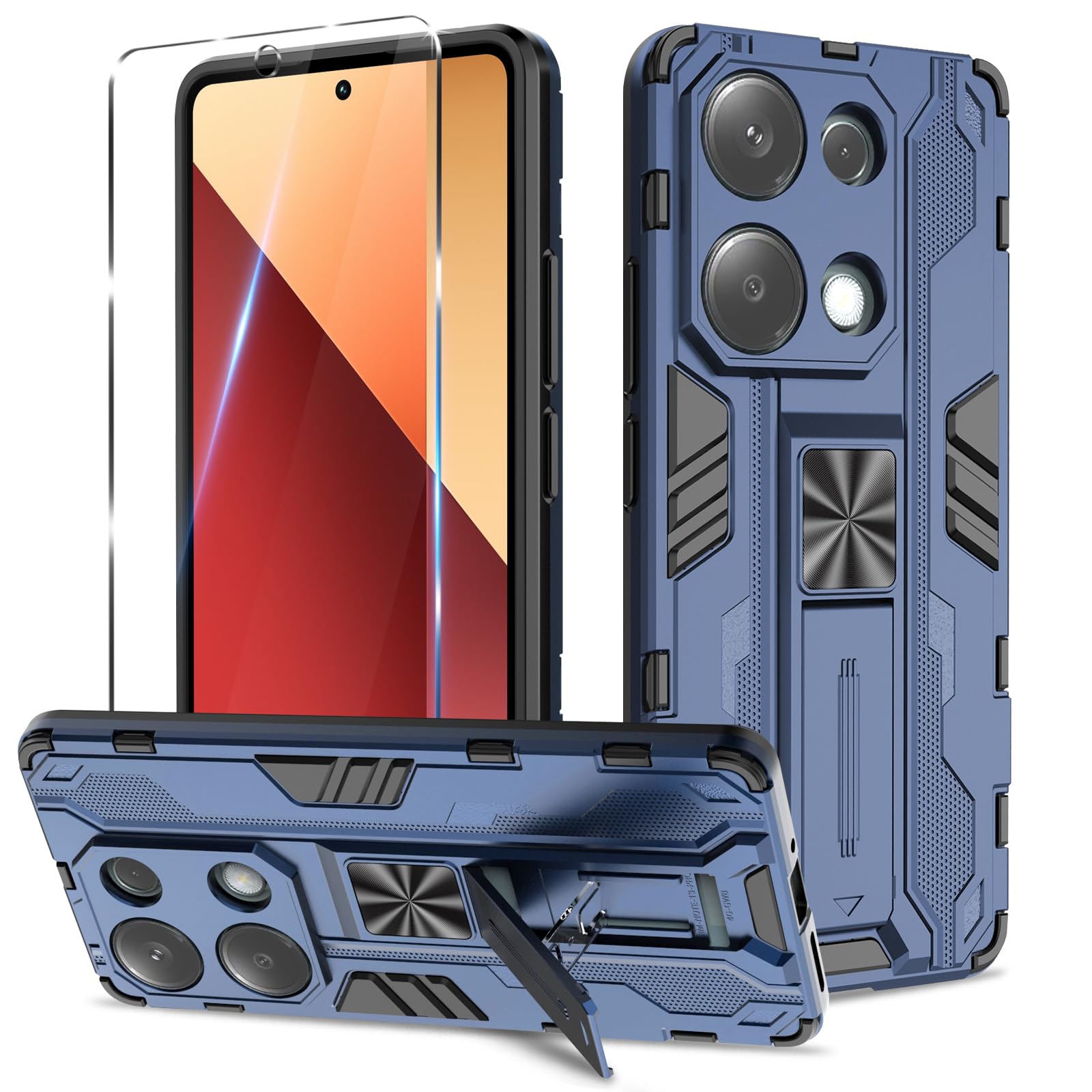 Funda para Samsung Galaxy A13 4G con Cristal Templado Protector Pantalla, Carcasa Antigolpes con Soporte anular metálico, Case Protectora de Grado Militar, Negro — view 203