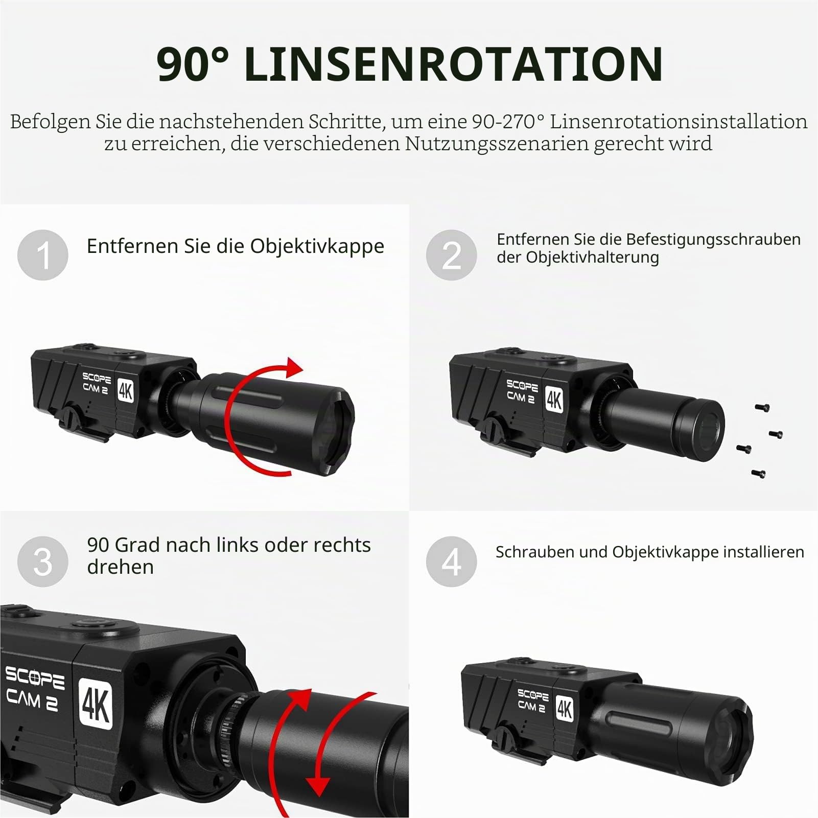 RunCam ScopeCam2 4K Airsoft Kamera 4xDigital Zoom HD Mini WiFi Action Kamera für Airsoft Paintball Jagd taktisches Training mit Aufnahme Schalter Kabel