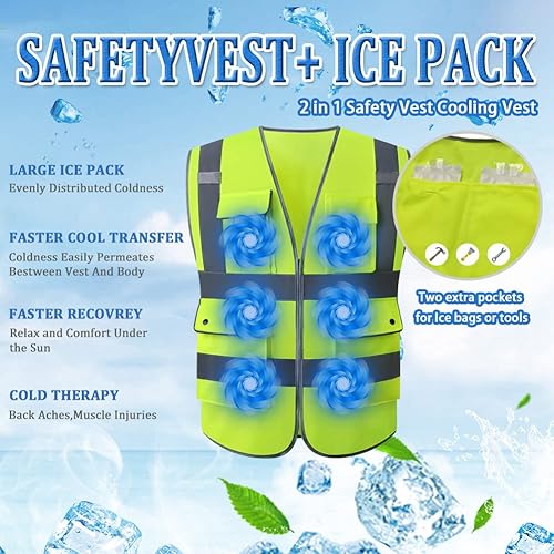 Miniatura 2 de Tekware High Visibility Construction Vests with 2 Cooling Ice Bags, Ideal Work Safety Vest for Men and Women, ANSIISEA Standards, Universal