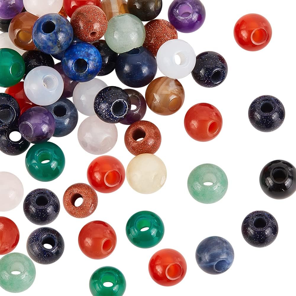 OLYCRAFT 50 Pcs 6mm Natural Stone Beads Random Round Loose Gemstones 2mm Hole Beads Assorted Large Hole Stones for DIY Necklace Charm Bracelet Jewelry Making