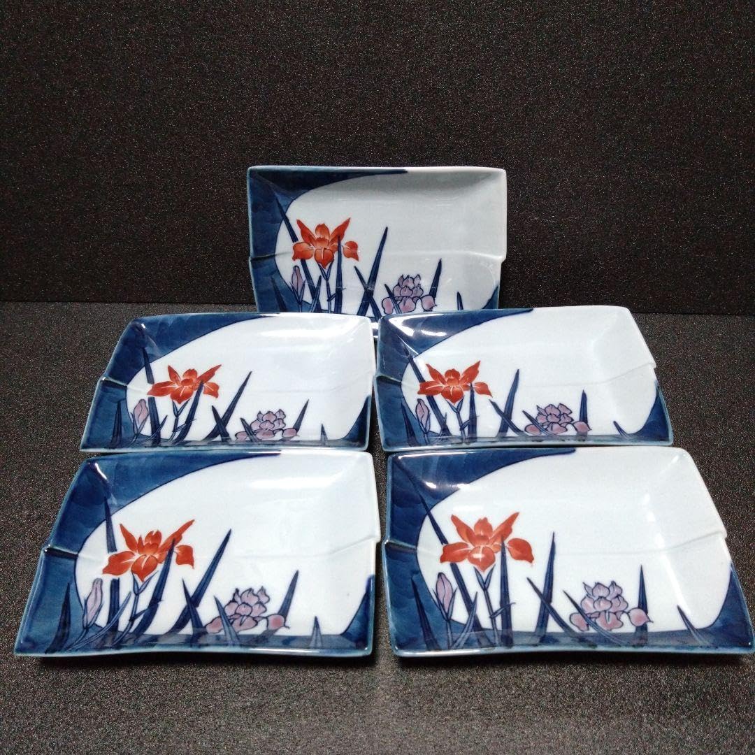 Arita Ware Ryohide Kiln Tashiro Ryohide Long Square Dishes 5 New Life Cherry Blossom Viewing