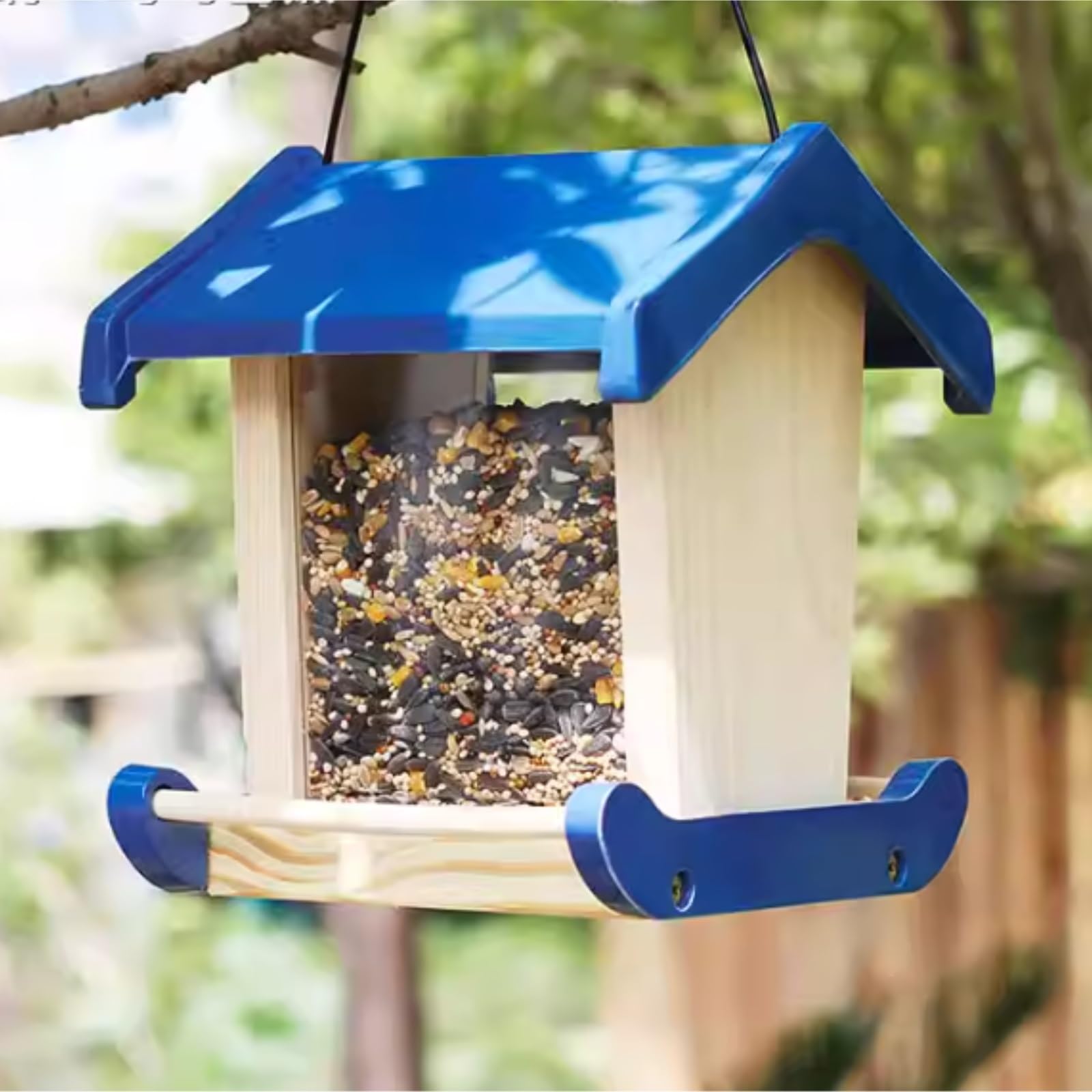 Comederos para Pajaros Alimentación de Aves Comedero De Madera For Pájaros Que Cuelga For La Decoración Exterior del Jardín Chalet con Forma Casa Campo Garden