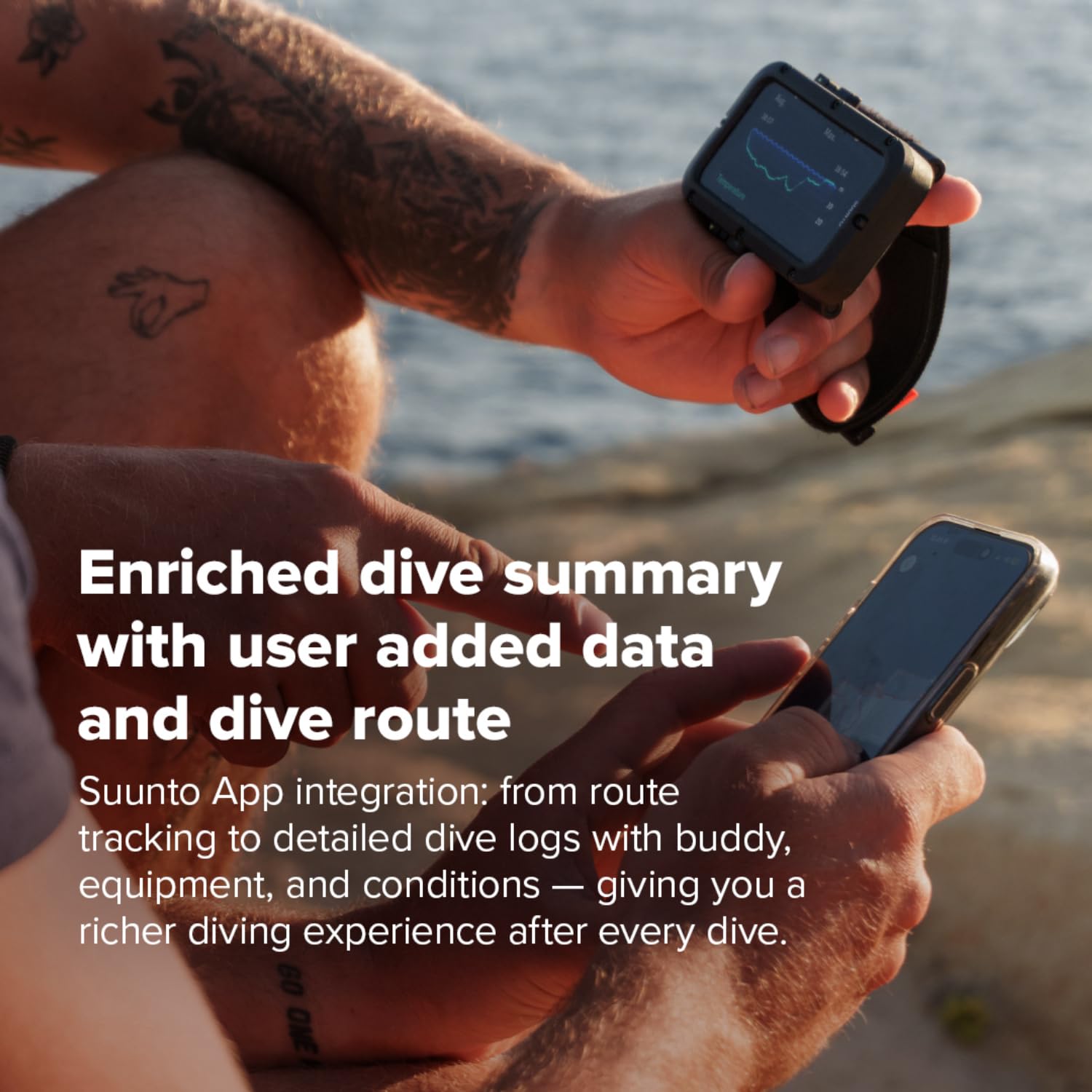 SUUNTO Nautic Tauchcomputer mit Bungee-Seil, Helles AMOLED-Display, Integrierte LED-Taschenlampe, Bis zu 120H, GPS & Unterwasser-Routenverfolgung, Kabelloser Tankdruckmonitor