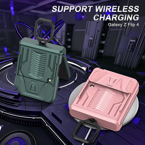 Miniatura 4 de DOOTOO - Funda para Samsung Galaxy Z Flip 4 con soporte de anillo, funda Z Flip 4, protección magnética de bisagra, lente deslizante, cámara todo