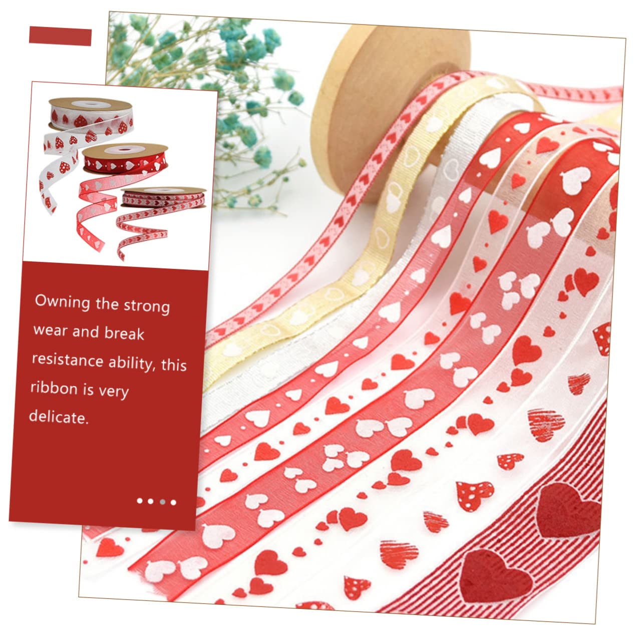 NUOBESTY 9rollen Valentinstag Herzband Liebe Herzmuster Dekoratives Geschenkband Teiliges Für Party Und Hochzeitsdekoration Hochwertiges Und Langlebig