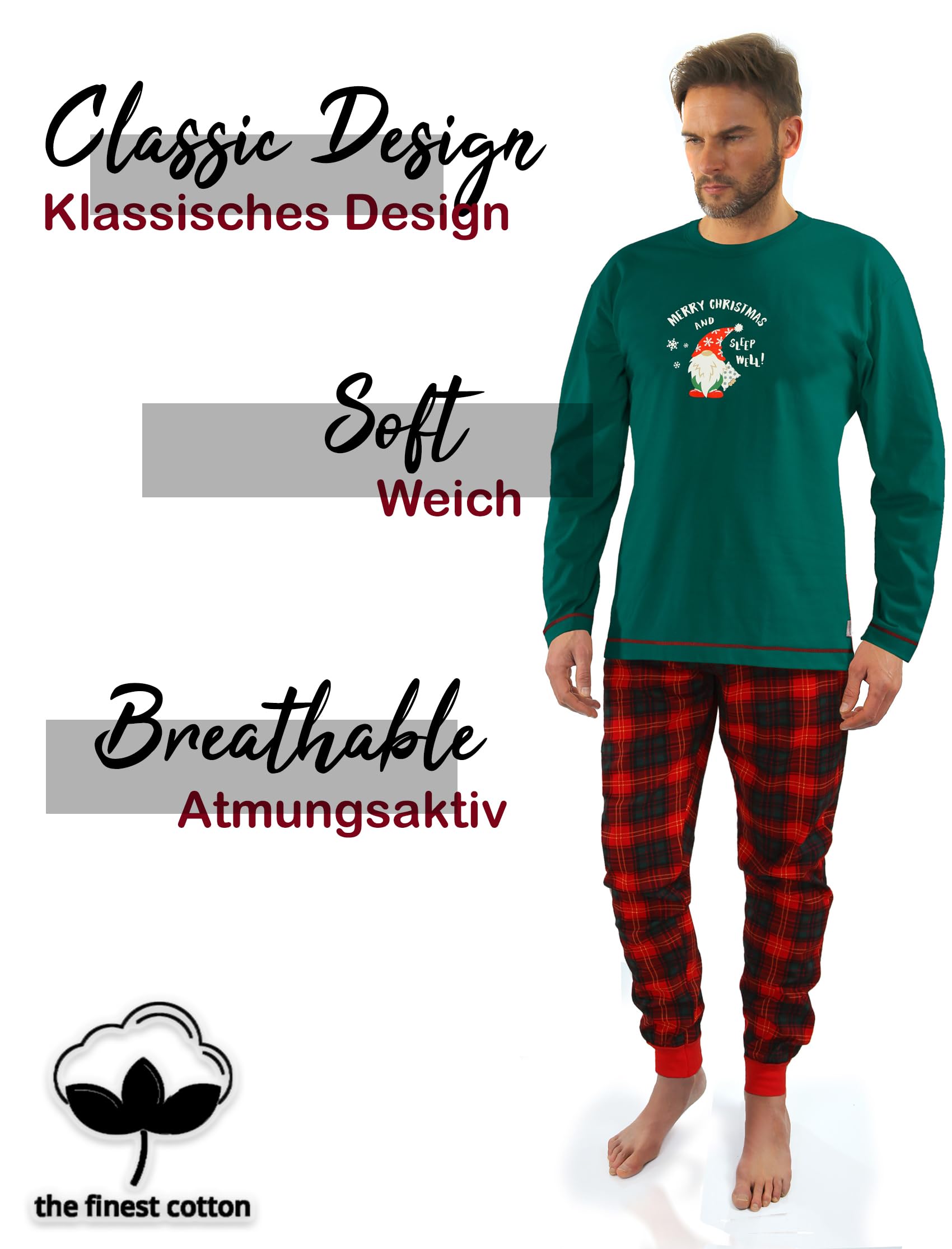 Sesto Senso Navidad Pijamas Hombre Largo Invierno Algodón Pijama Conjunto Camisa Manga Larga Pantalones Largos Verde Oscuro L 2576 Butelka