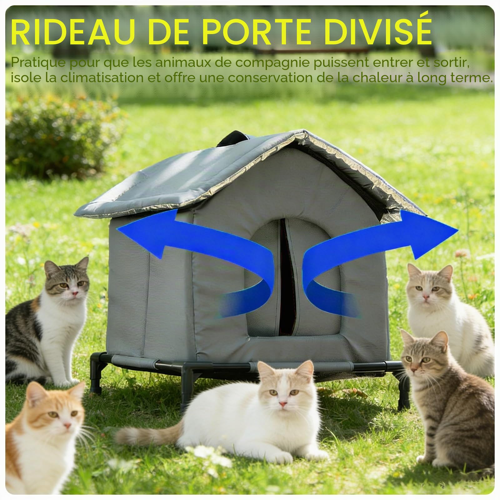 Niche pour Chat Exterieur Tissu Oxford Imperméable, Cabane Chat Exterieur Hiver et Pluie avec Base Surélevée et Coussin, pour Animaux Domestiques Errantsgrange(M)