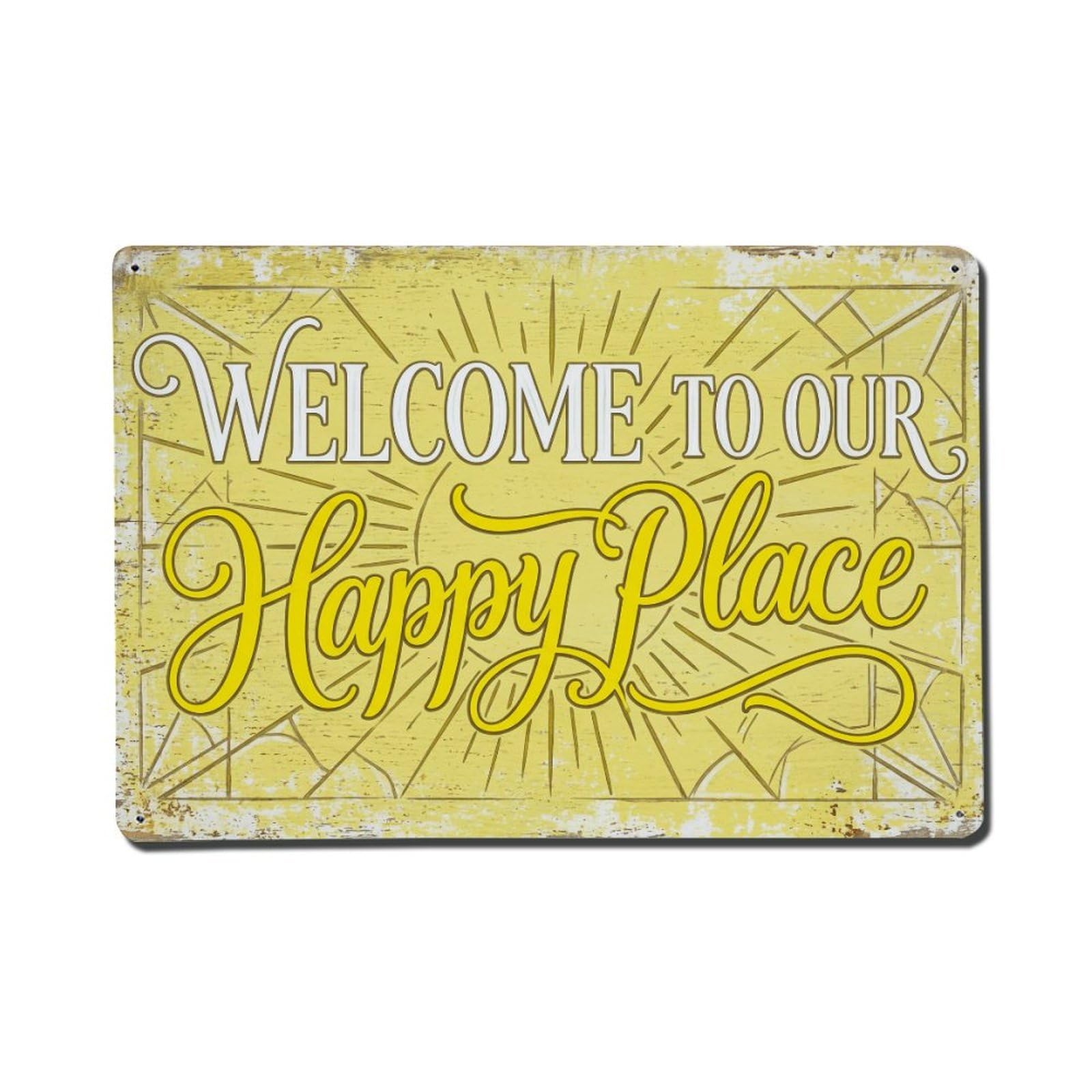 Welcome To Our Happy Place Sunroom Conservatory Vintage Metal Tin Sign Plaque Wall Decor for Cafe, Club, Garden Metal Poster 8x12Inch