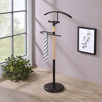 IDIMEX Bodo Valet Stand / Valet Stand / Coat Stand / Ladies/ Coat Stand / Coat Stand Made of Metal Painted Black and Solid Wood Natural