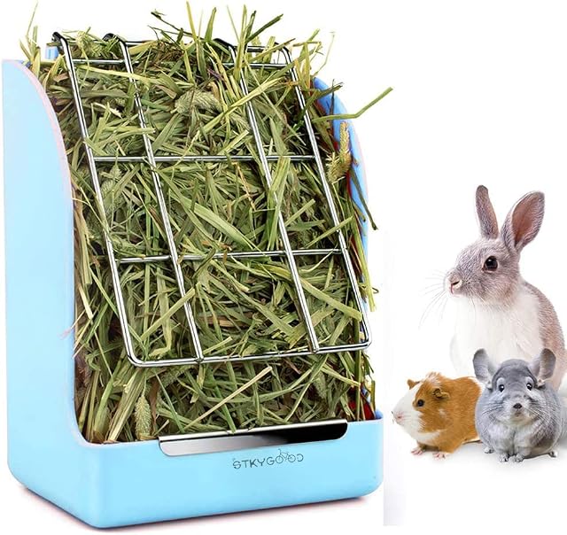 Rabbit Feeder Bunny Guinea Pig Hay Feeder, Hay Guinea Pig Hay Feeder, Chinchilla Plastic Food Bowl (Blue)