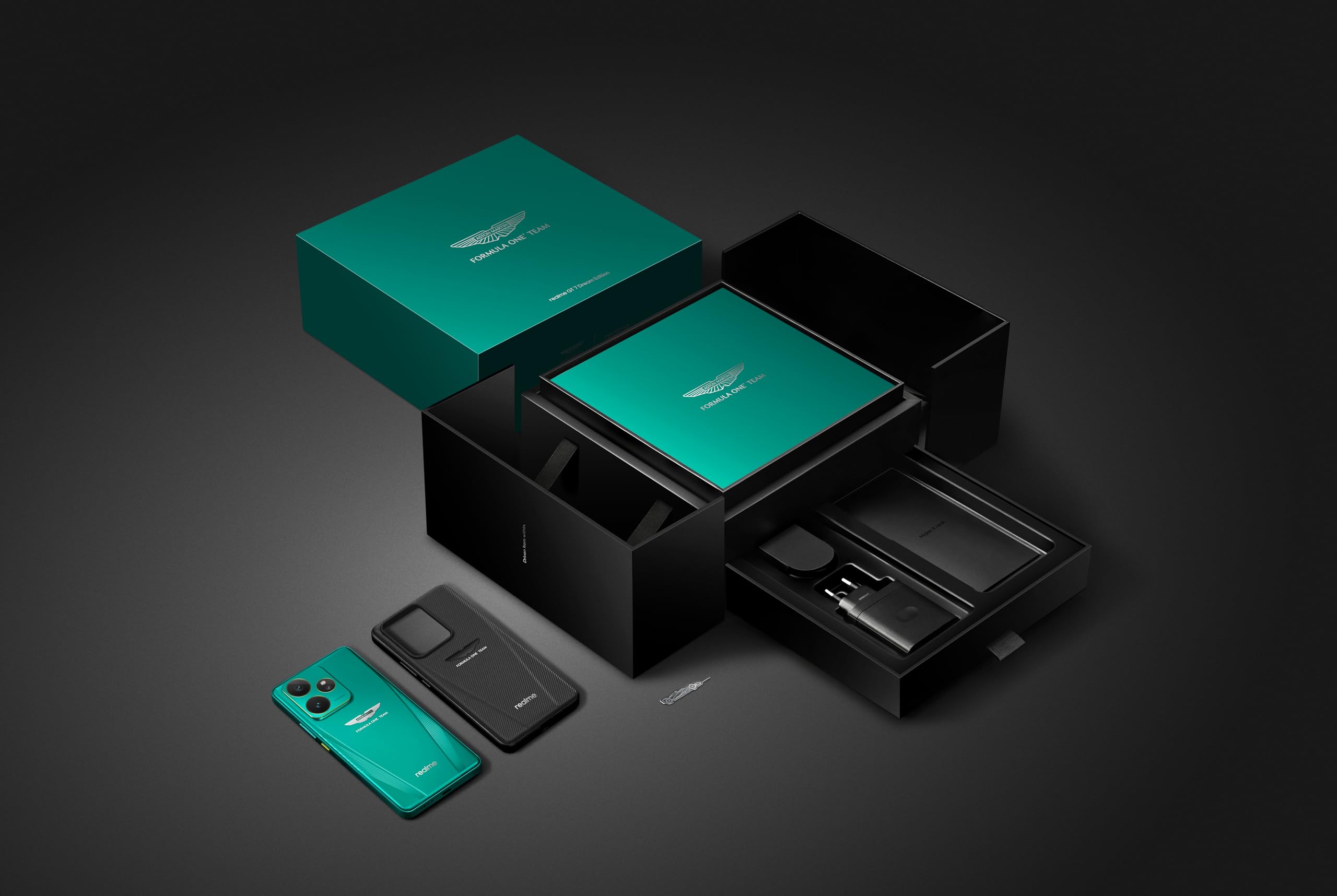 realme Smartfon GT7 5G, 16 + 512 GB, Aston Martin Green, bateria 7000 mAh, ładowanie 120 W, procesor Dimensity 9400, aparat IMX906, AI Planner (ograniczone zapasy)