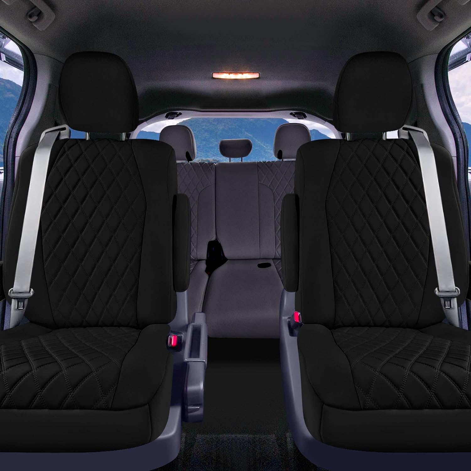 FH Group Custom Fit Seat Covers for 2021-2024 Toyota Sienna, Seat Covers 2nd Row Set for Toyota Sienna 2021 2022 2023 2024, 7 Seater SUV Seat Covers, Black Neoprene, Toyota Accessories