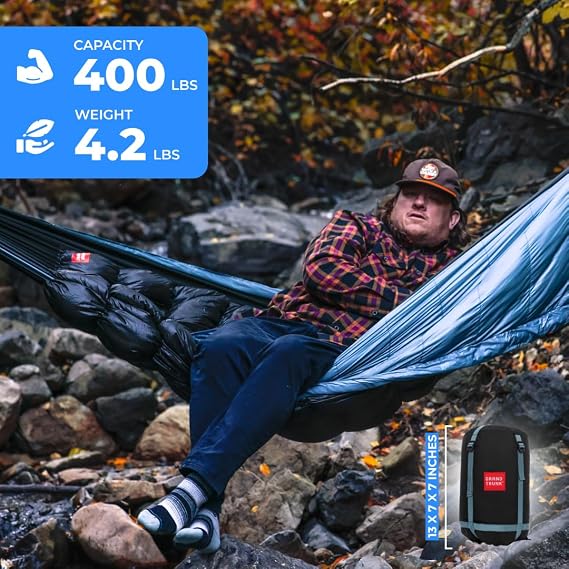GRAND TRUNK Evolution 20 Down Hammock Cold Weather Hammock with Integrated Sleeping Bag & Underquilt, 20F Rated, Lightweight Camping & Backpacking Hammock
