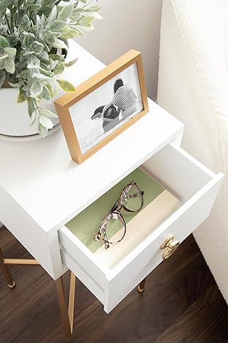 Miniatura 4 de Kate and Laurel Decklyn - Mesa decorativa de té glamorosa 12 x 12 x 30 blanco y dorado moderna mesa de bebidas para sala de estar con cajón para