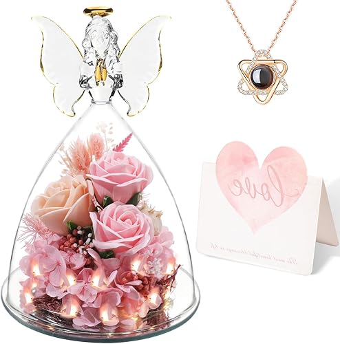 Rosas rosadas para siempre, regalos de ángel para mujeres, mamá, abuela, hermana, amiga, rosas preservadas como regalo del día de San Valentín para