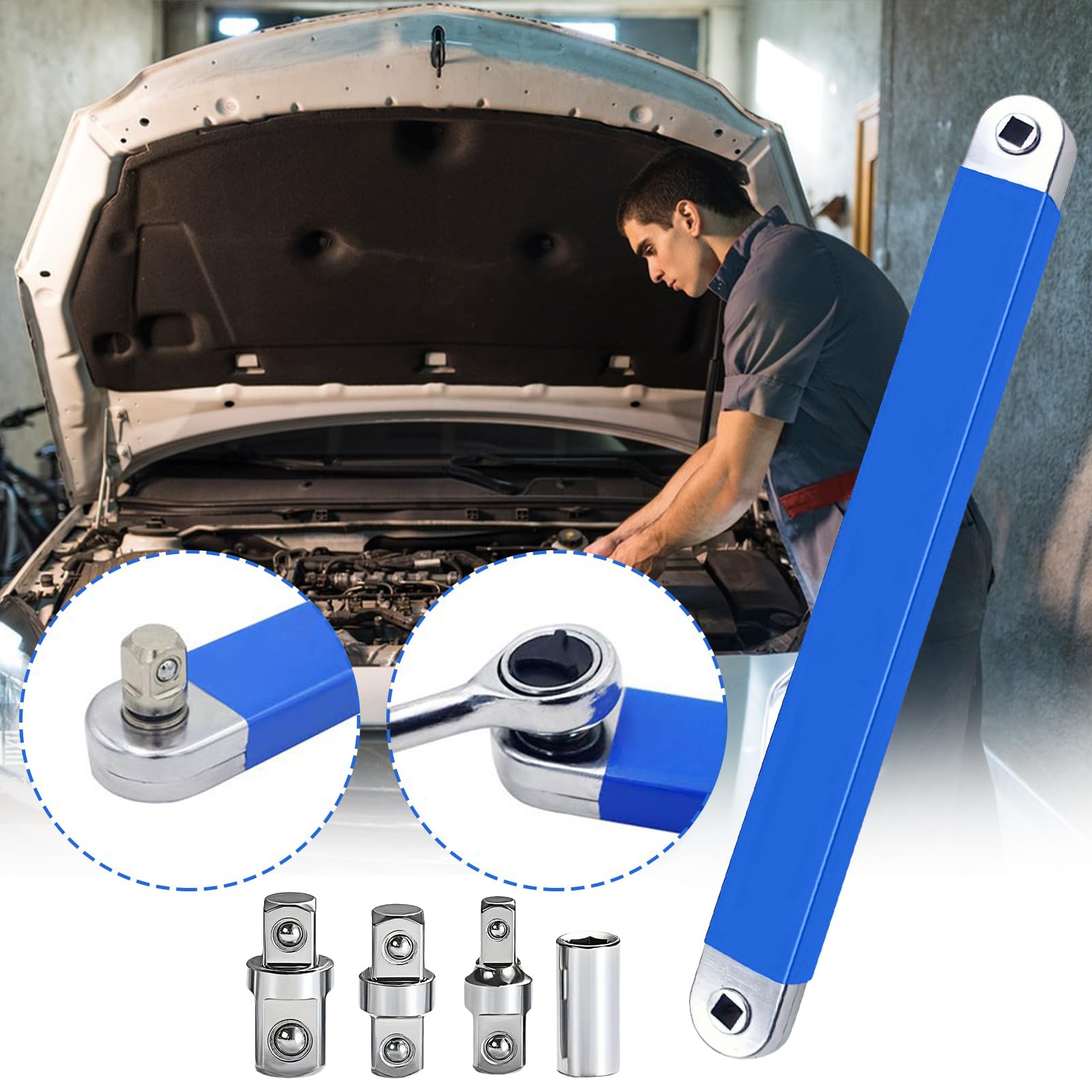 Clé d'extension coudée Offset avec adaptateur d'entraînement 1/2", 1/4" et 3/8", clé d'extension offset pour mécaniciens, artisans de garage