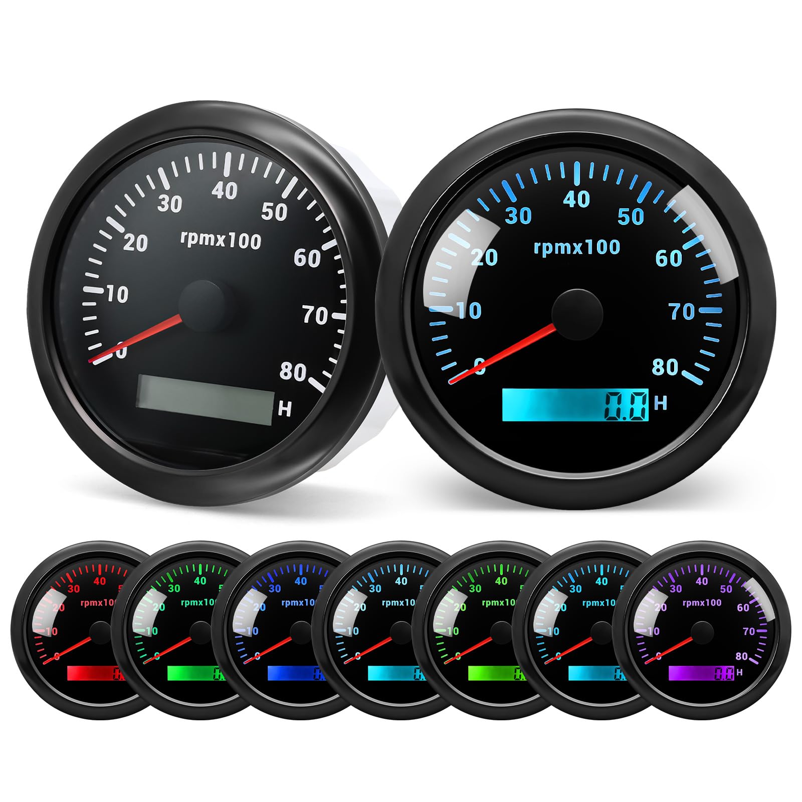 85mm Marine Drehzahlmesser 0-8000RPM Wasserdichtes mit Betriebsstundenzähler 7 Farben Hintergrundbeleuchtung für Auto Boot LKW Diesel Benzinmotor