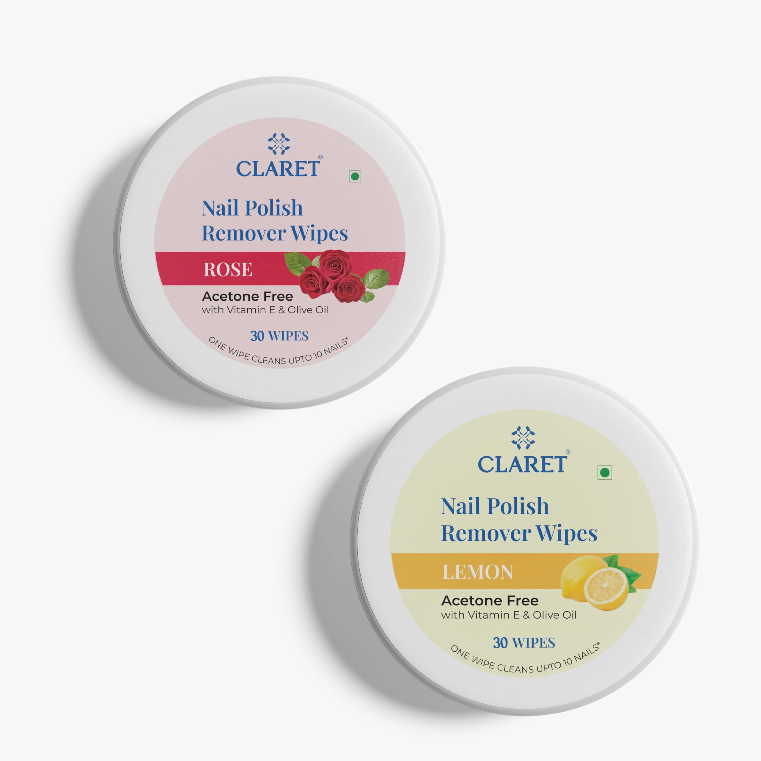Claret Nail Polish Remover Wipes Combo - Lemon & Rose | Pack of 2 (30 Wipes Each) | Acetone-Free with Vitamin E & Olive Oil | One Wipe Cleans Up to 10 Nails | Travel-Friendly Nail Care-image-47