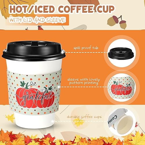 Miniatura 5 de Meanplan Tazas de café desechables de Navidad de 12 onzas con tapas, popotes y fundas de papel de Navidad, tazas de papel de café con tapas planas