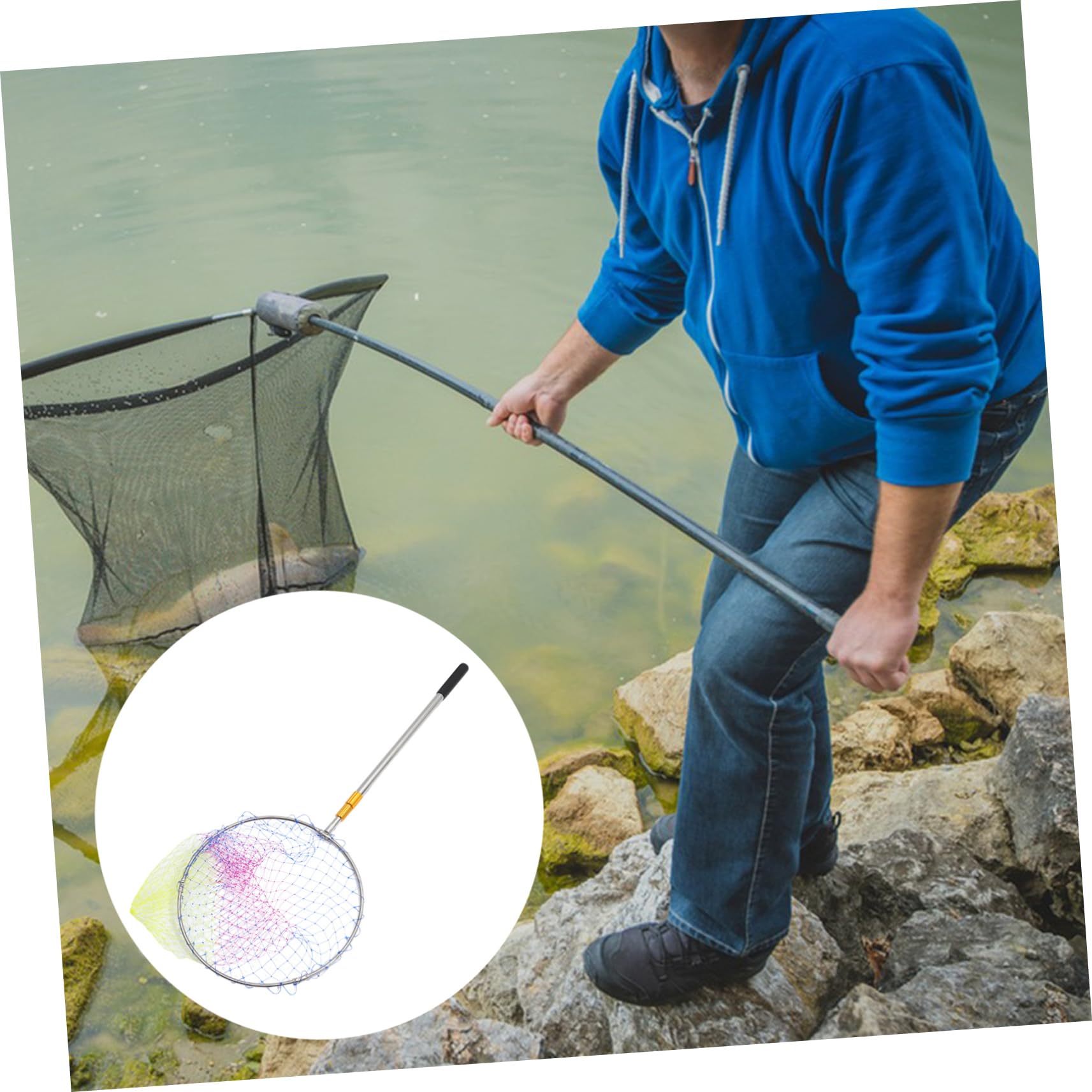 YARNOW Épuisette de Pêche Télescopique en Acier Inoxydable 1, 5m Pliable