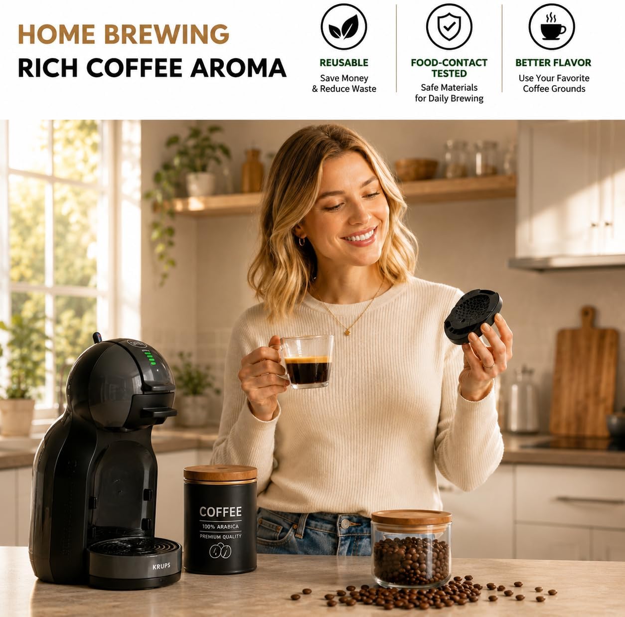 Reusable Capsule Adapter Compatible with Dolce Gusto Piccolo XS & Genio S Series, Refillable Coffee Capsule Converter, Food-Contact Tested Reusable PP Coffee Pod Adapter for Home Brewing