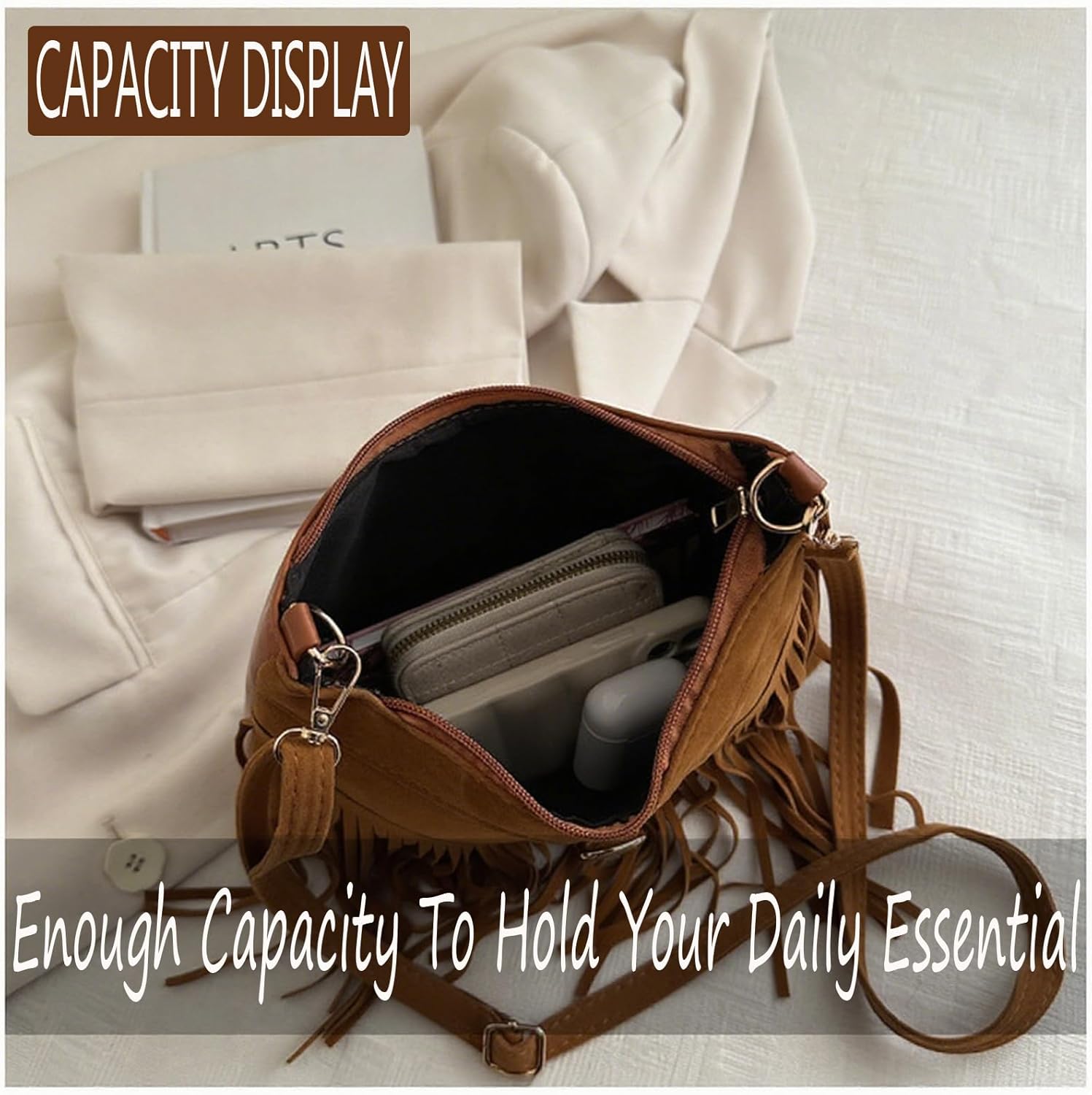 Amzufs Western Purses For Women,Small Fringe Crossbody Bag With Wrist Strap Mini Hipppie Shoulder Bag With Tassel - Image 5