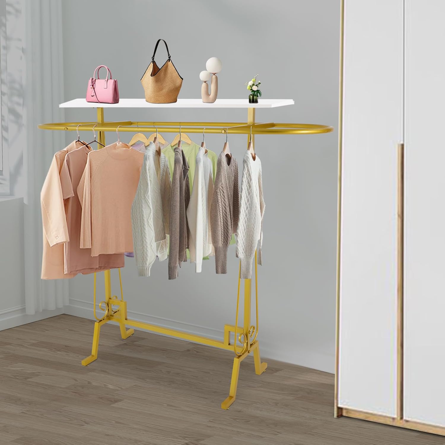Retail store fixtures and equipment/display racks,59x19.6x55.1in golden oval clothing display rack