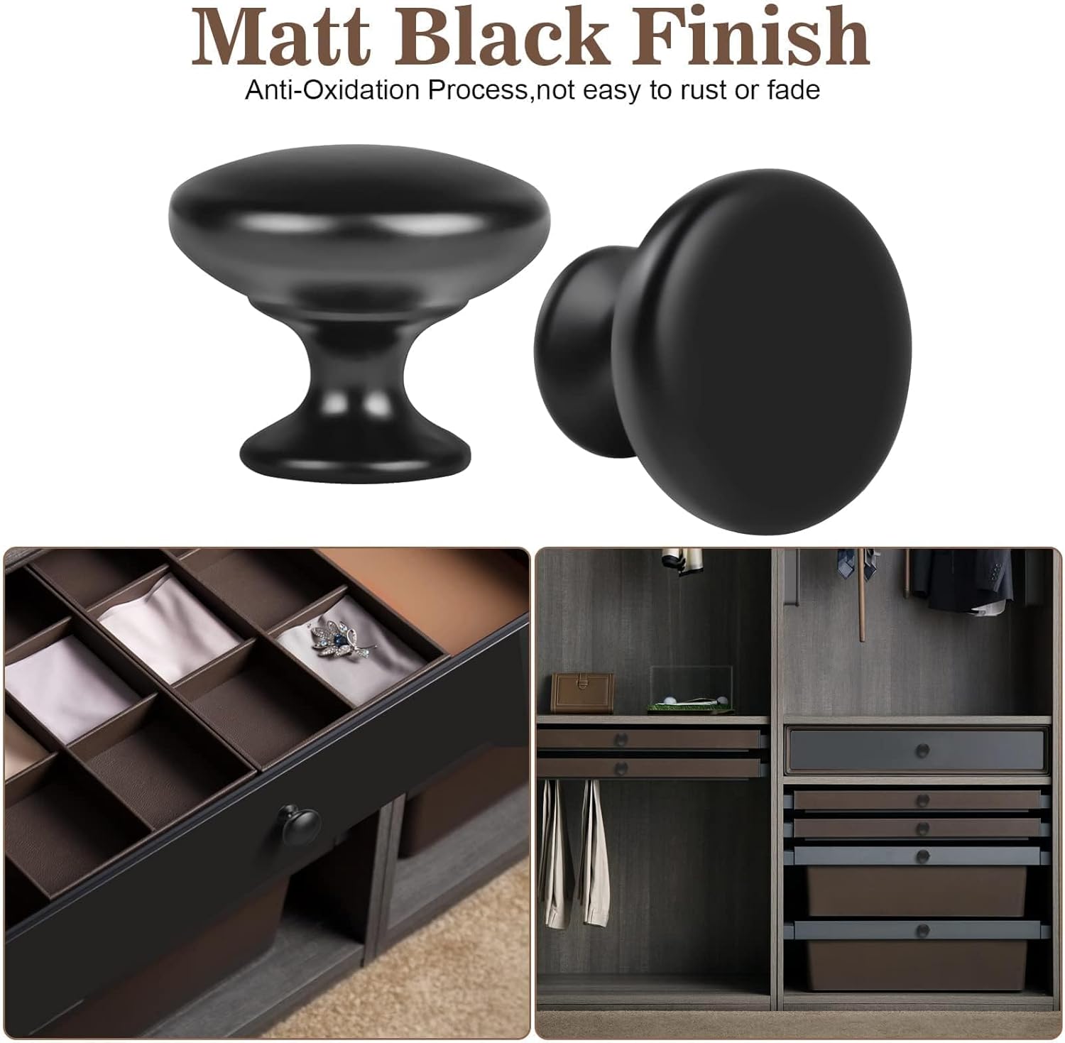 20x Matt Black Cabinet Knobs Hardware Round Drawer Knob 30mm/1.18" for Kitchen Cupboard Furniture Chest Door Dresser Bathroom