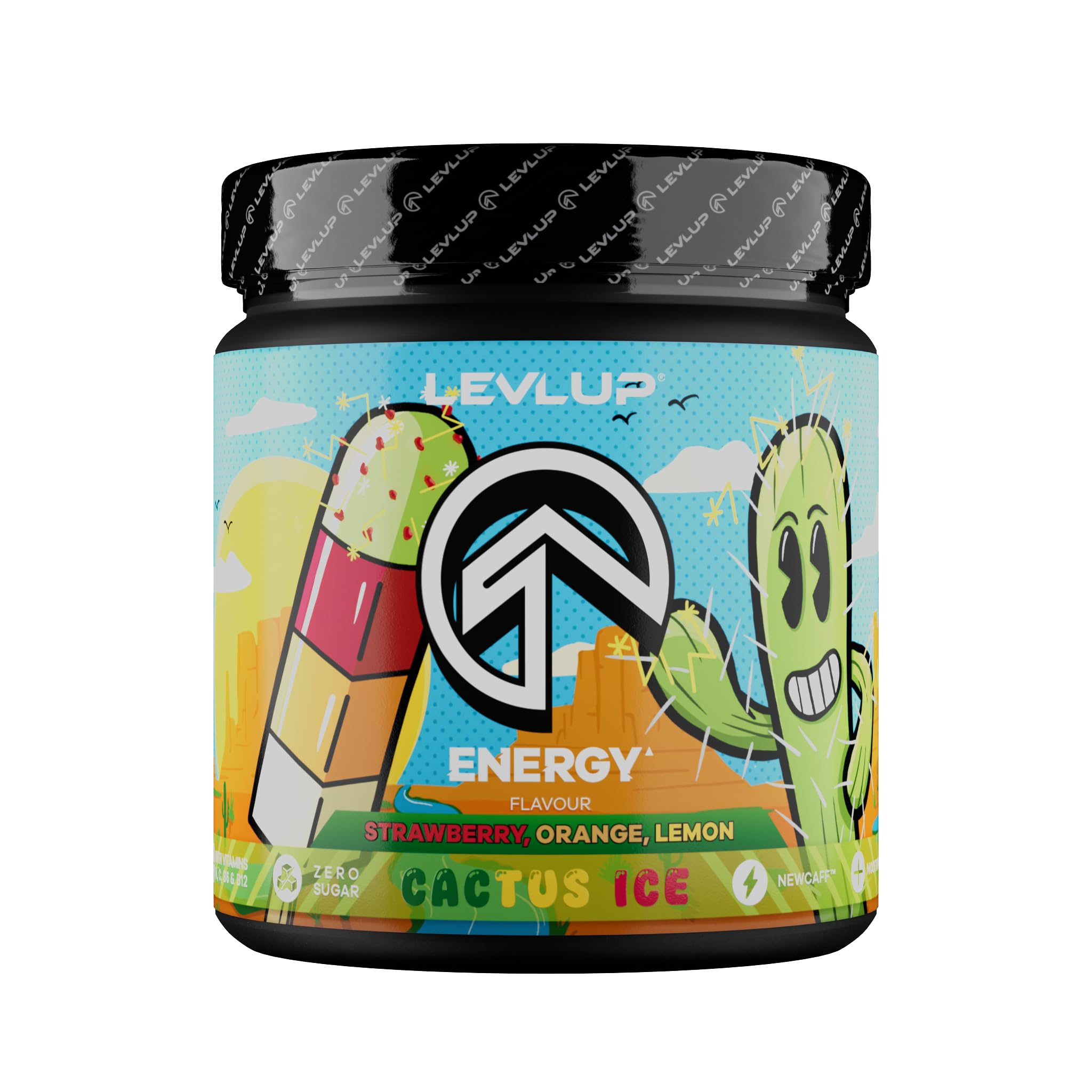 LEVLUP Energy Gaming Booster - Cactus Ice - Zitrone, Erdbeere, Orange - 40 Portionen