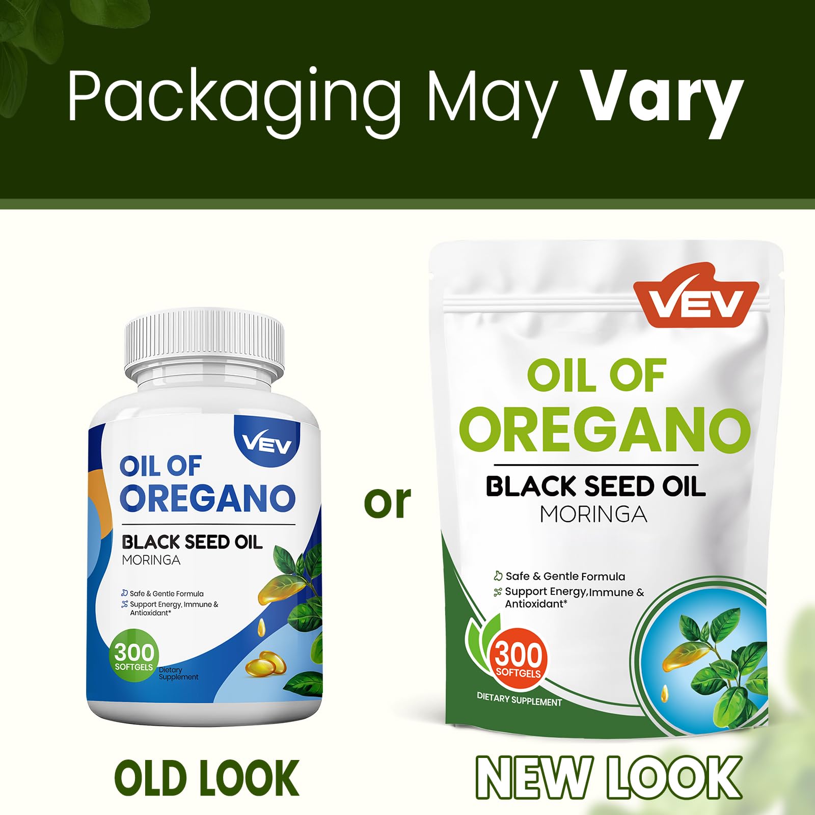 VEV 6000mg Oil of Oregano with Black Seed Oil & Moringa, Aceite de Oregano, Carvacrol-Rich, Organic, Opaque Airtight Packaging, 300 Softgels (Packaging May Vary)