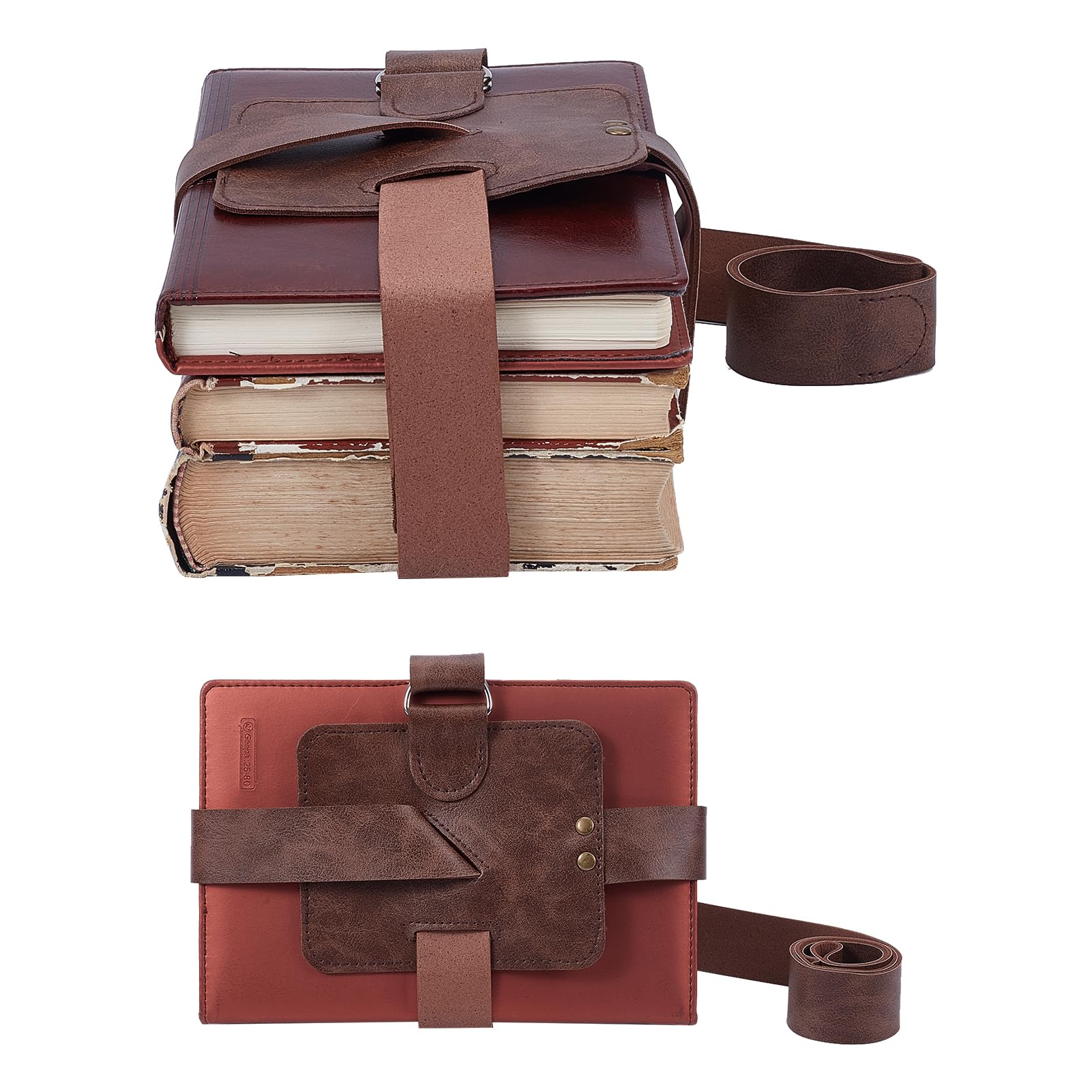 NICENEEDED Adjustable Book Strap Carrier 4" x 5" x 53", Leather Book Holster Belt Holder