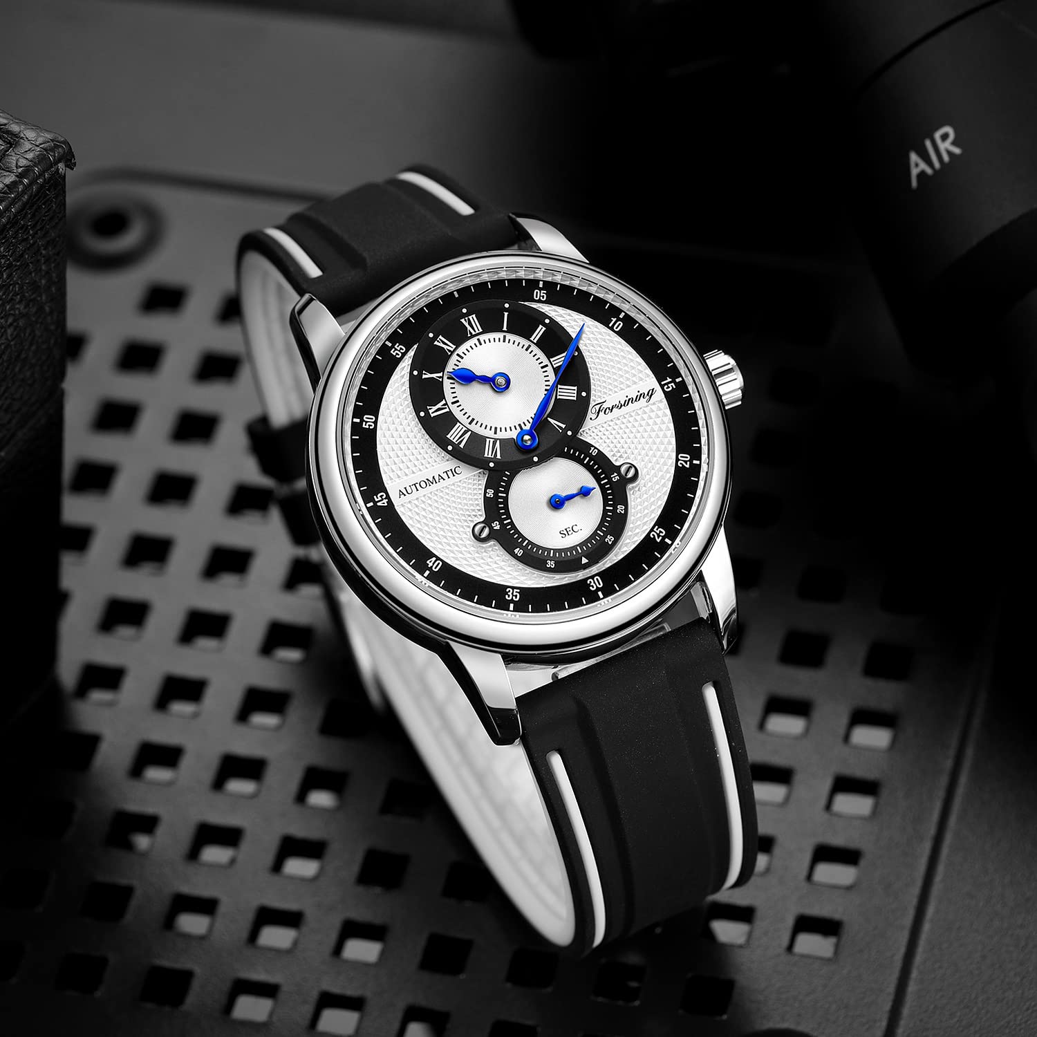 FORSINING Herren-Armbanduhr, automatisch, mechanisch, selbstaufziehend, Sport-Chronograph, Silikon-Armbanduhr für Herren, Mode, Business, wasserdicht