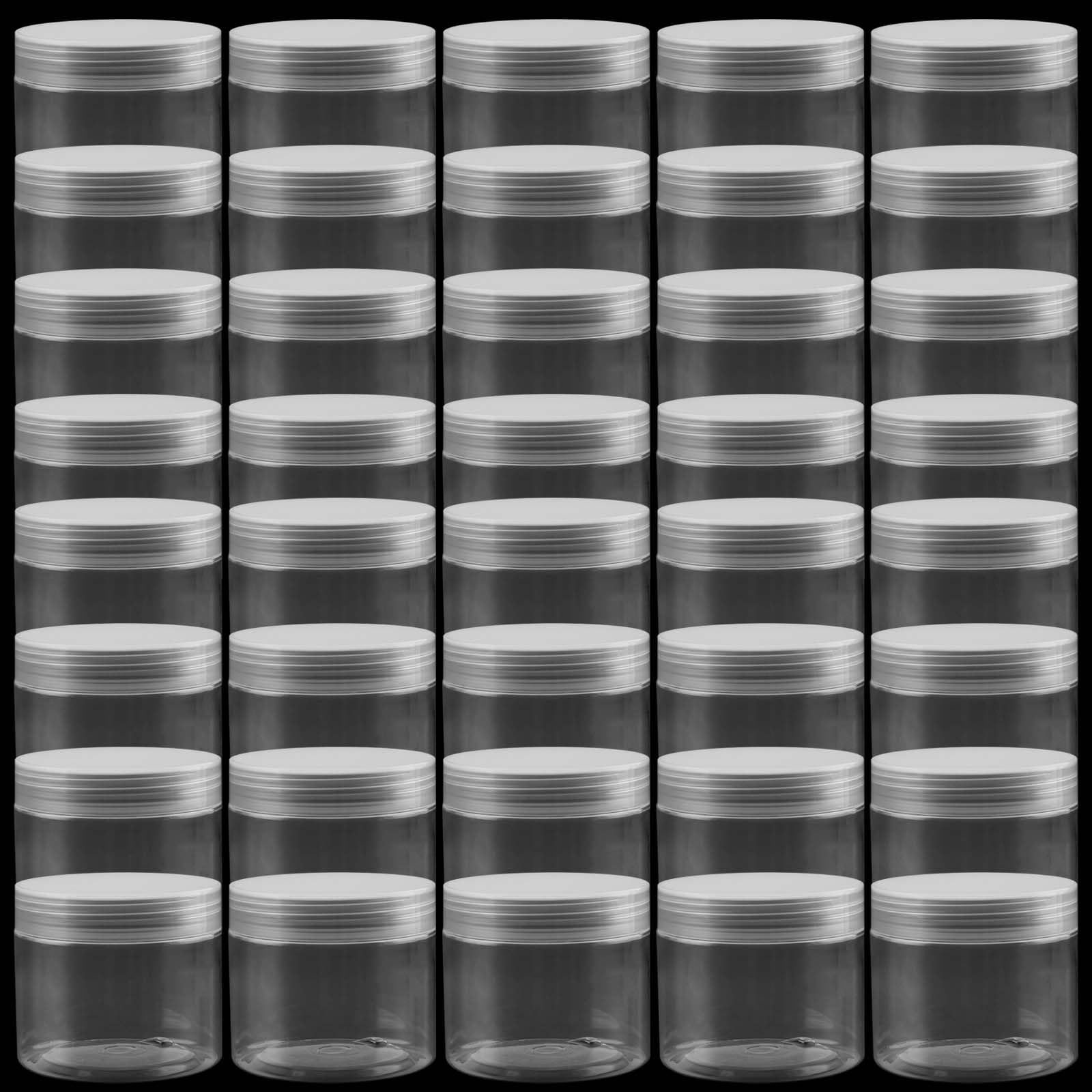 PINGEUI 42 Pack 150ml Clear Cosmetic Jars with Lids, Round Empty Sample Pots, Wide Mouth Plastic Container for Spice, beans, Makeup, Grains, Crafts