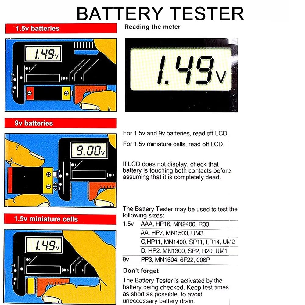 Greluma 2 Pz Tester batteria digitale universale per batterie AAA AA C D 9V 1,5V