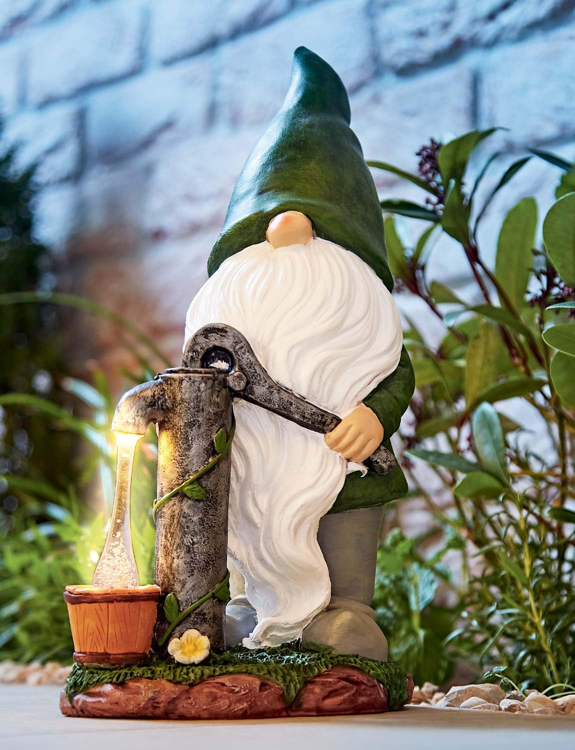 Pms Multicolor Charming & Weatherproof Solar Gonk Gnome Statue Pumping Water With Solar Powered Water Lights Multi