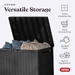 Keter City 30 Gallon Resin Outdoor Storage Box and Patio Furniture Side Table for Pool and Garden Accessories, Dark Grey