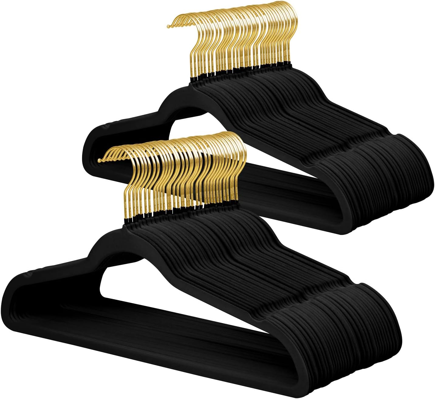 ManGotree Velvet Coat Hangers with 360° Swivel Gold Hook, Non-Slip Felt Suit Hangers, Ultra-Thin Space Saving Clothes Hanger for Jacket, Sweater, Shirt, Dress, Pants (66 Pack, Black)