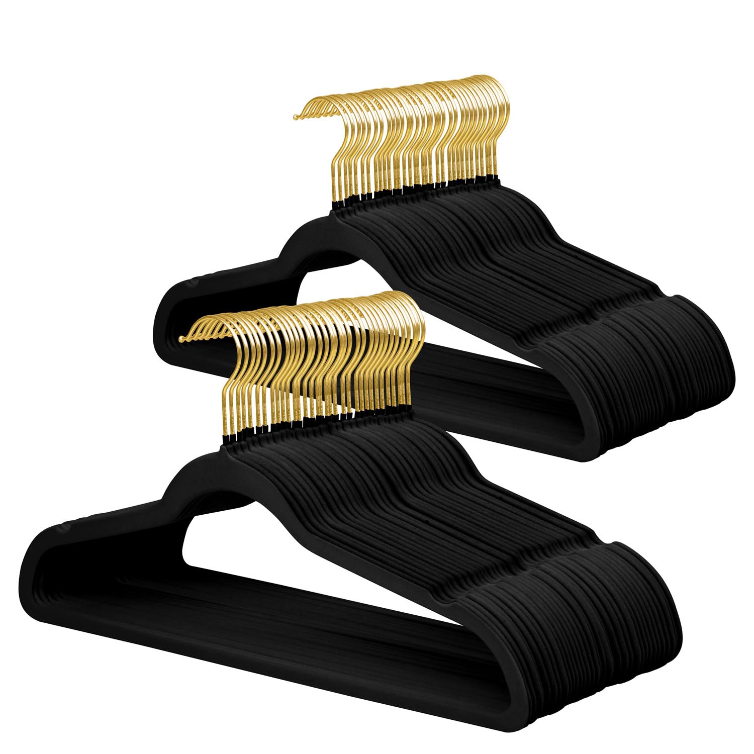 ManGotree Velvet Coat Hangers with 360° Swivel Gold Hook, Non-Slip Felt Suit Hangers, Ultra-Thin Space Saving Clothes Hanger for Jacket, Sweater, Shirt, Dress, Pant (66 Pack, Black) — image 1