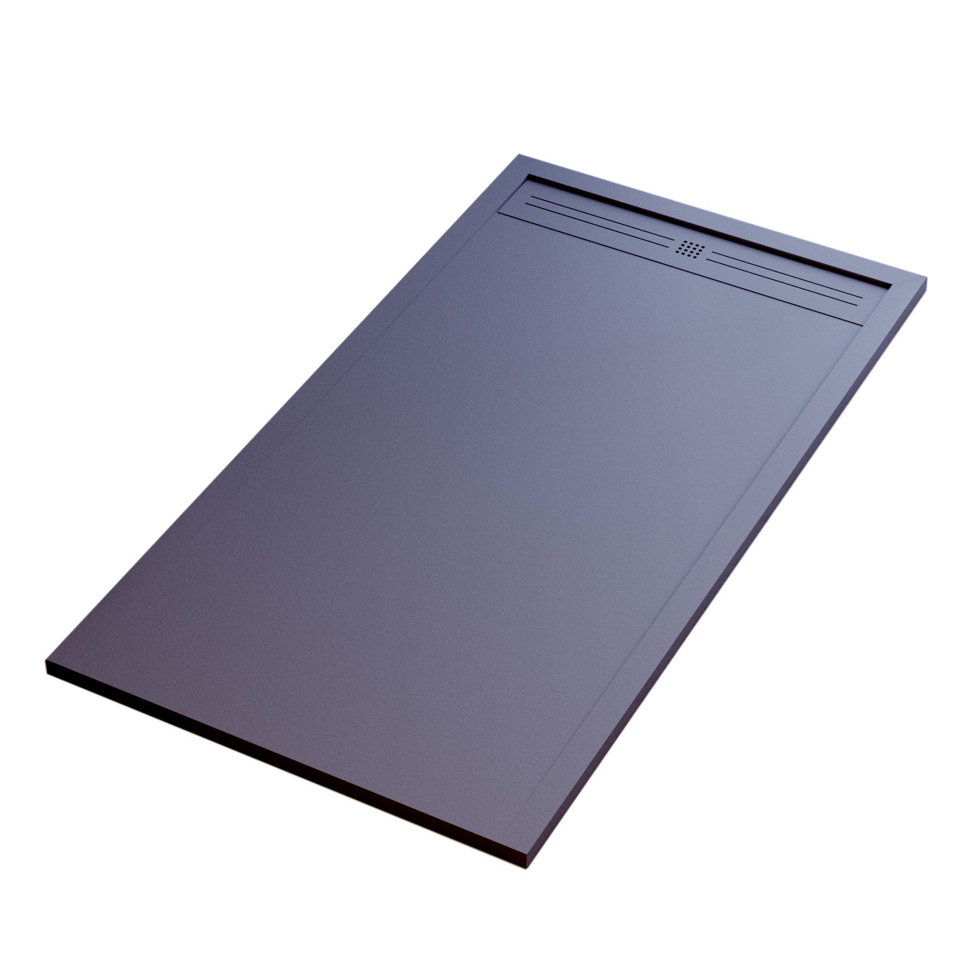 Piatto Doccia Mineralmarmo Effetto Pietra Ardesia - Modello Sun - Marmo Resina con Gelcoat - Griglia Laterale Acciaio Inox in Tinta - Colore Antracite - 70x140