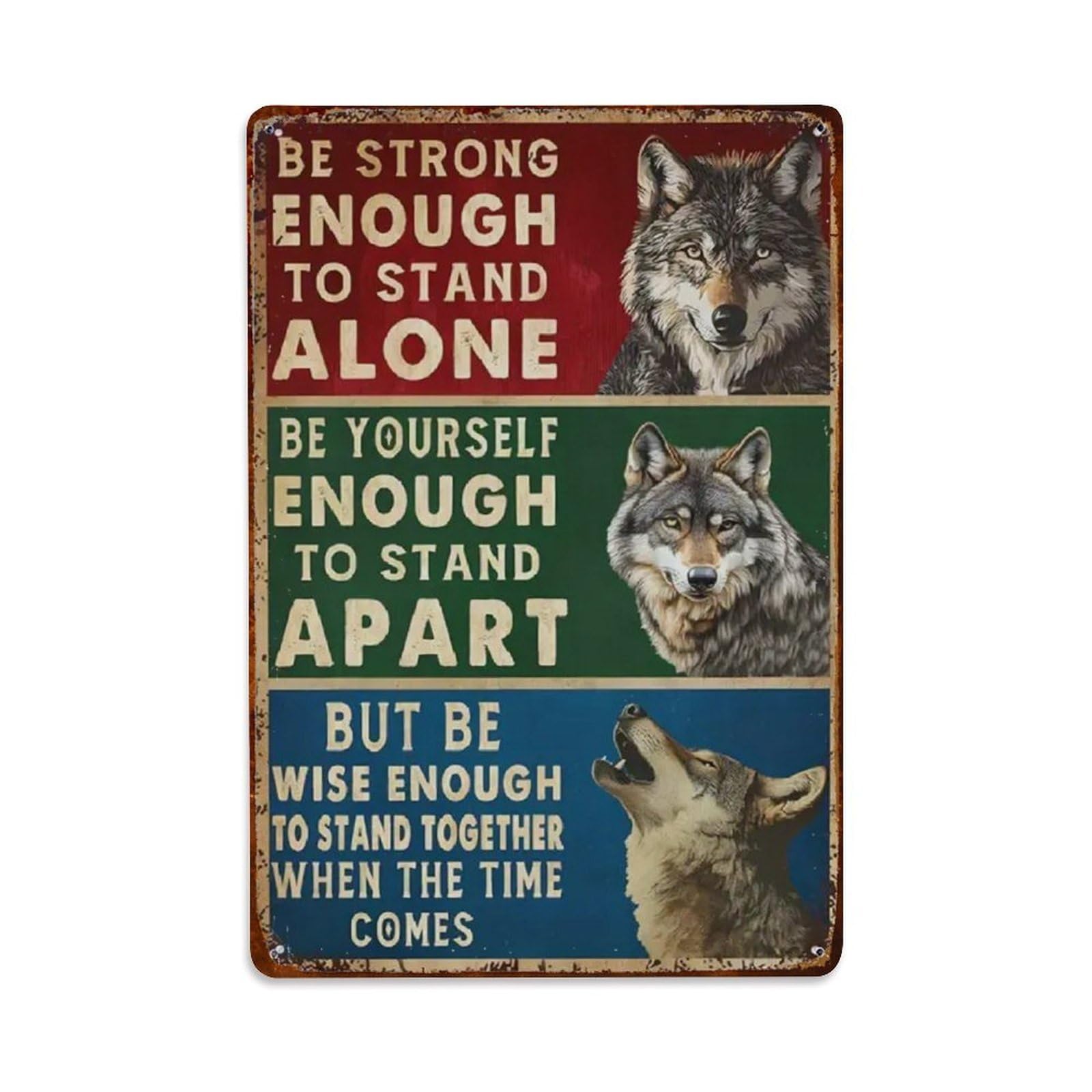 Rkundrne Vintage Wolf Be Strong Enough Metal Tin Sign Garden Bedroom Cafe Bar Man Cave Home Wall Decor Metal Poster 8X12 In