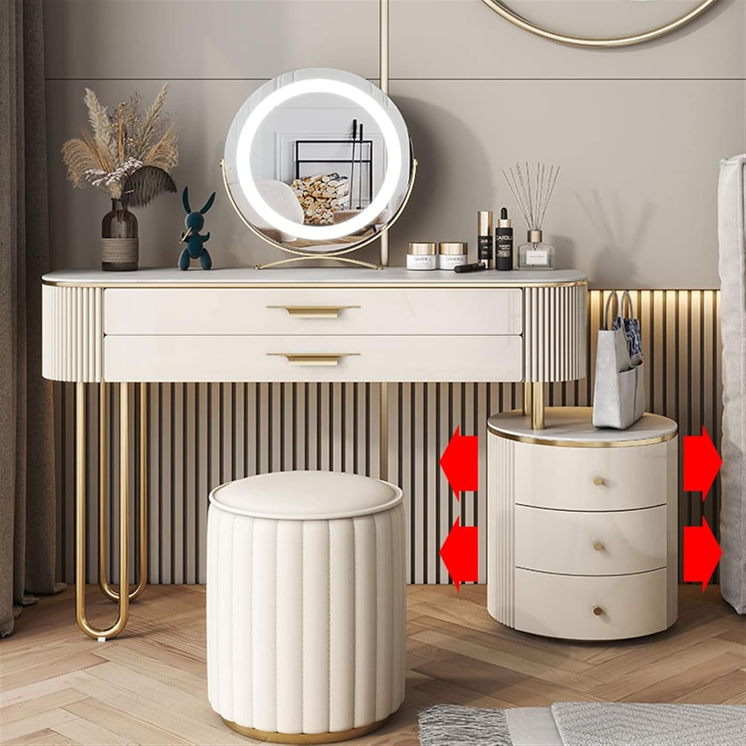 Vanity Dressing Table Set Luxury Makeup Bench with 3 Colors Led Hd Mirror,Comfortable Stool Drawers Cabinet,Modern Simple Style,for Girl's Gift (Size : 100CM) ()