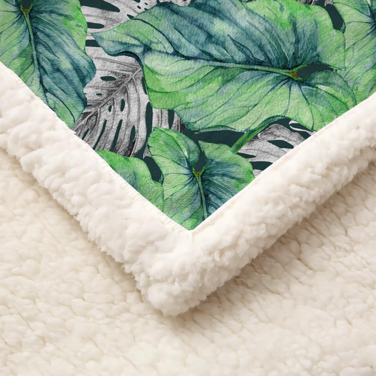 Feuilles De Palmier Couverture de Confort 130X150 cm 3D Plaid Couverture Feuilles De Palmier Microfibre Chaud Doux Jeté de Canapé Moelleux et Salon Chambre Sherpa Blanket（Style 202-4）